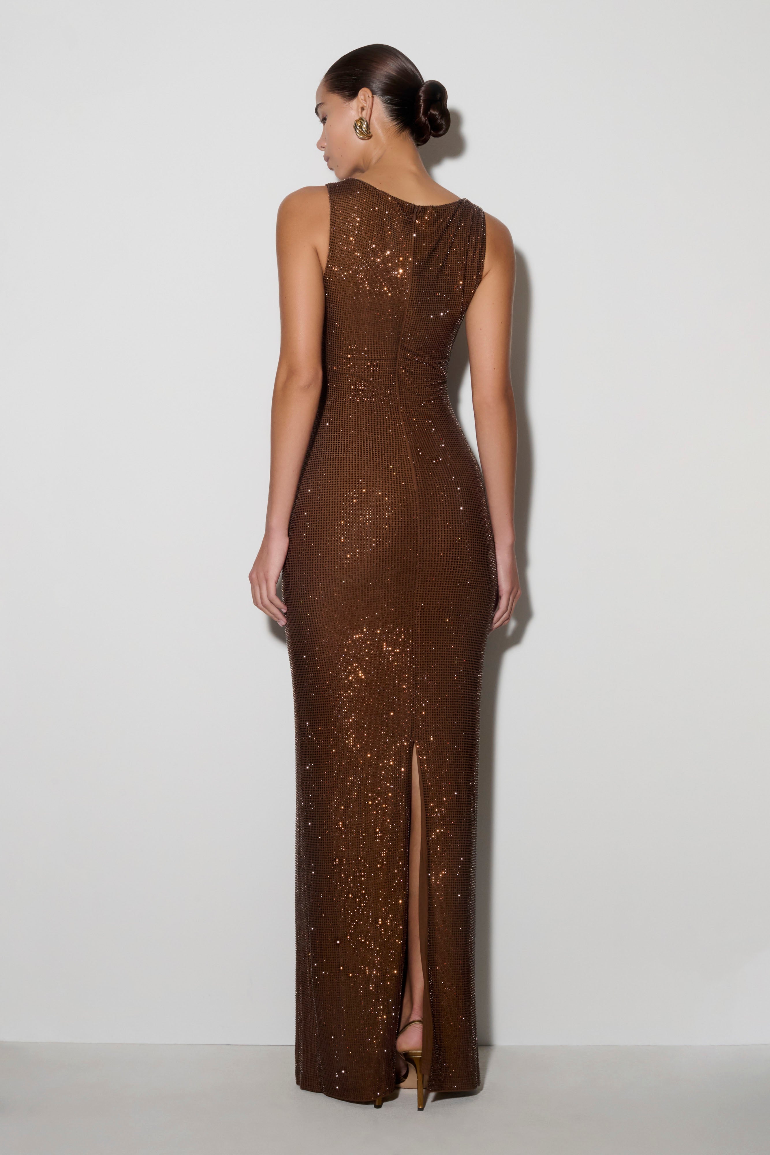 Magnolia Sleeveless Diamante Maxi Dress - Chocolate - Image 4