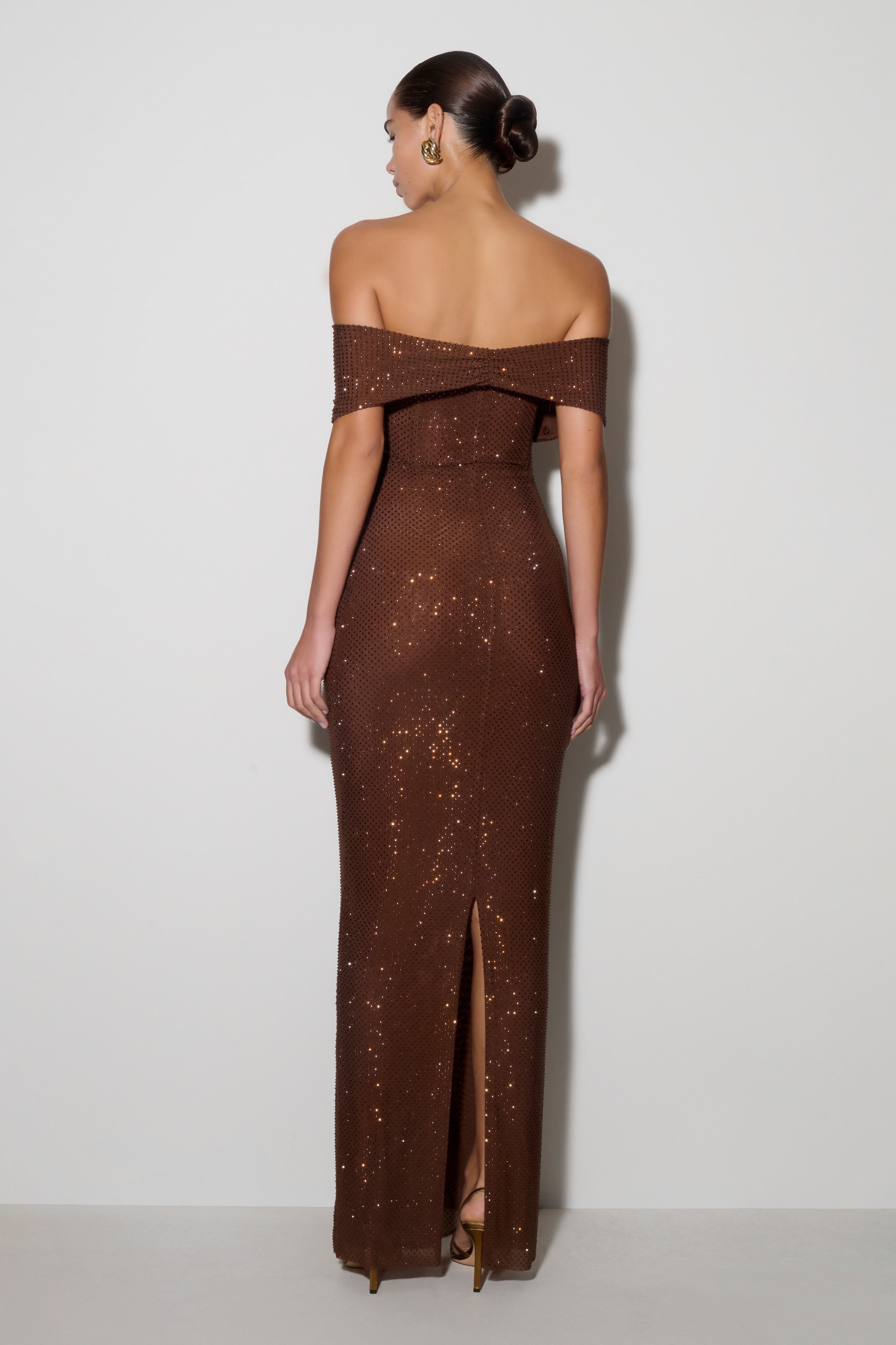 Alternative view of Phi Multi-Wear Cowl Diamante Maxi Dress - Chocolate
