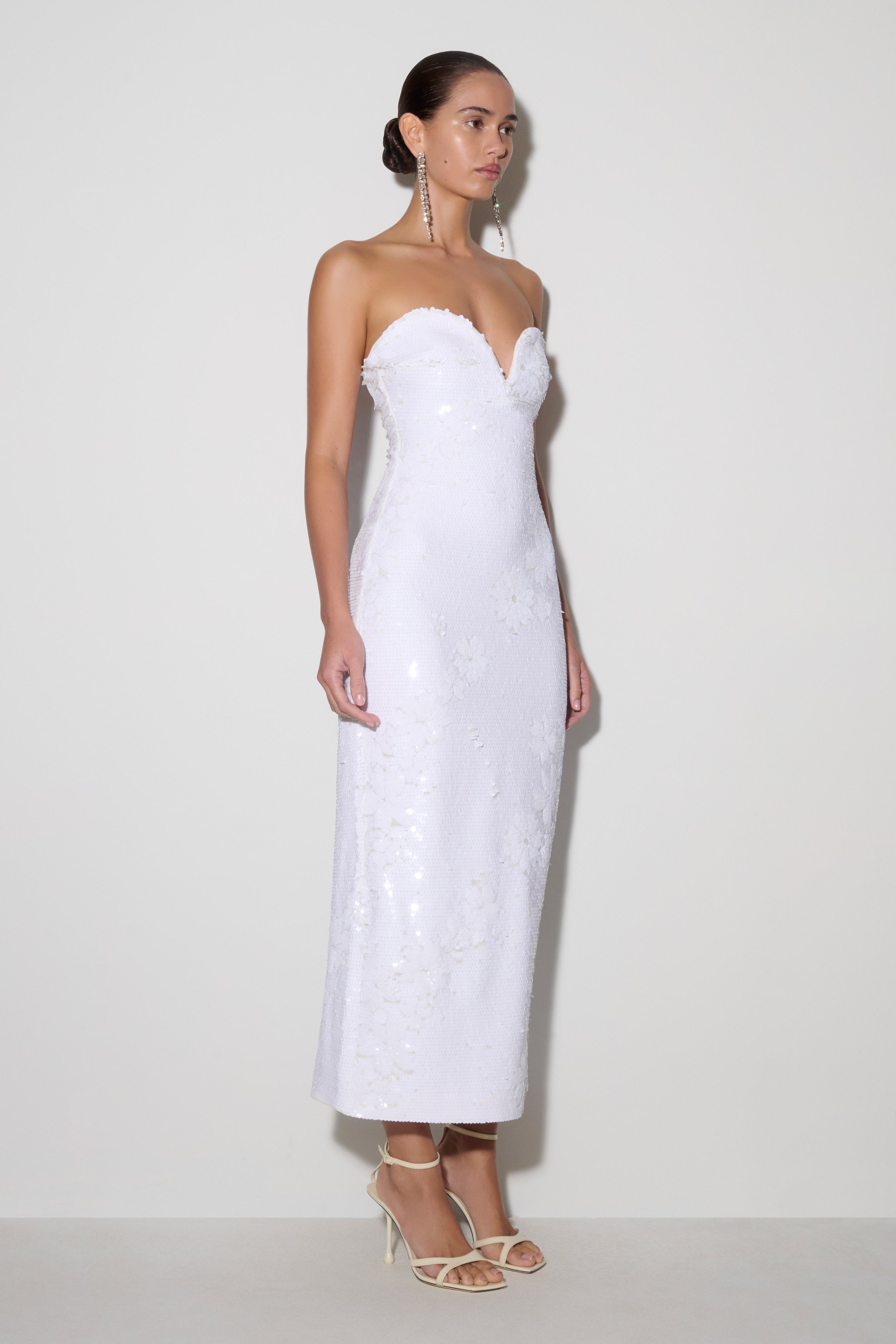 Maisie Strapless Sequin Midi Dress - White - Image 3