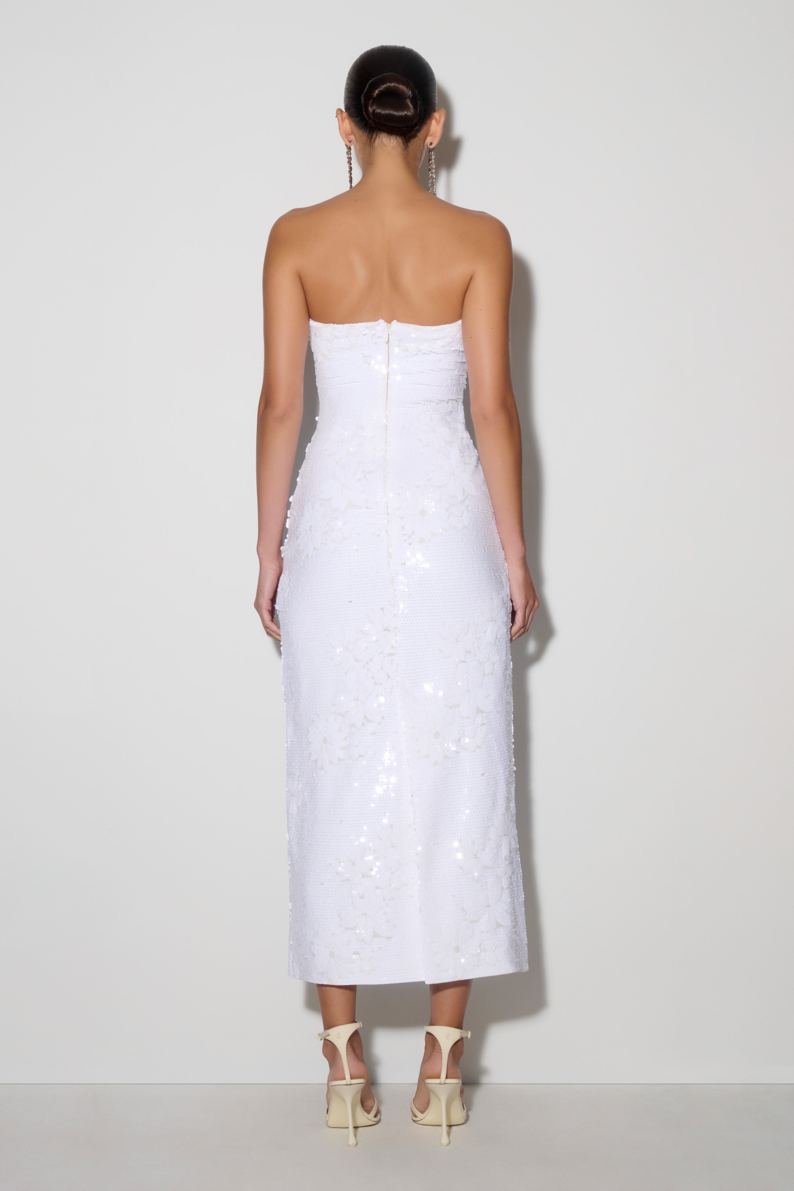 Maisie Strapless Sequin Midi Dress - White - Image 2