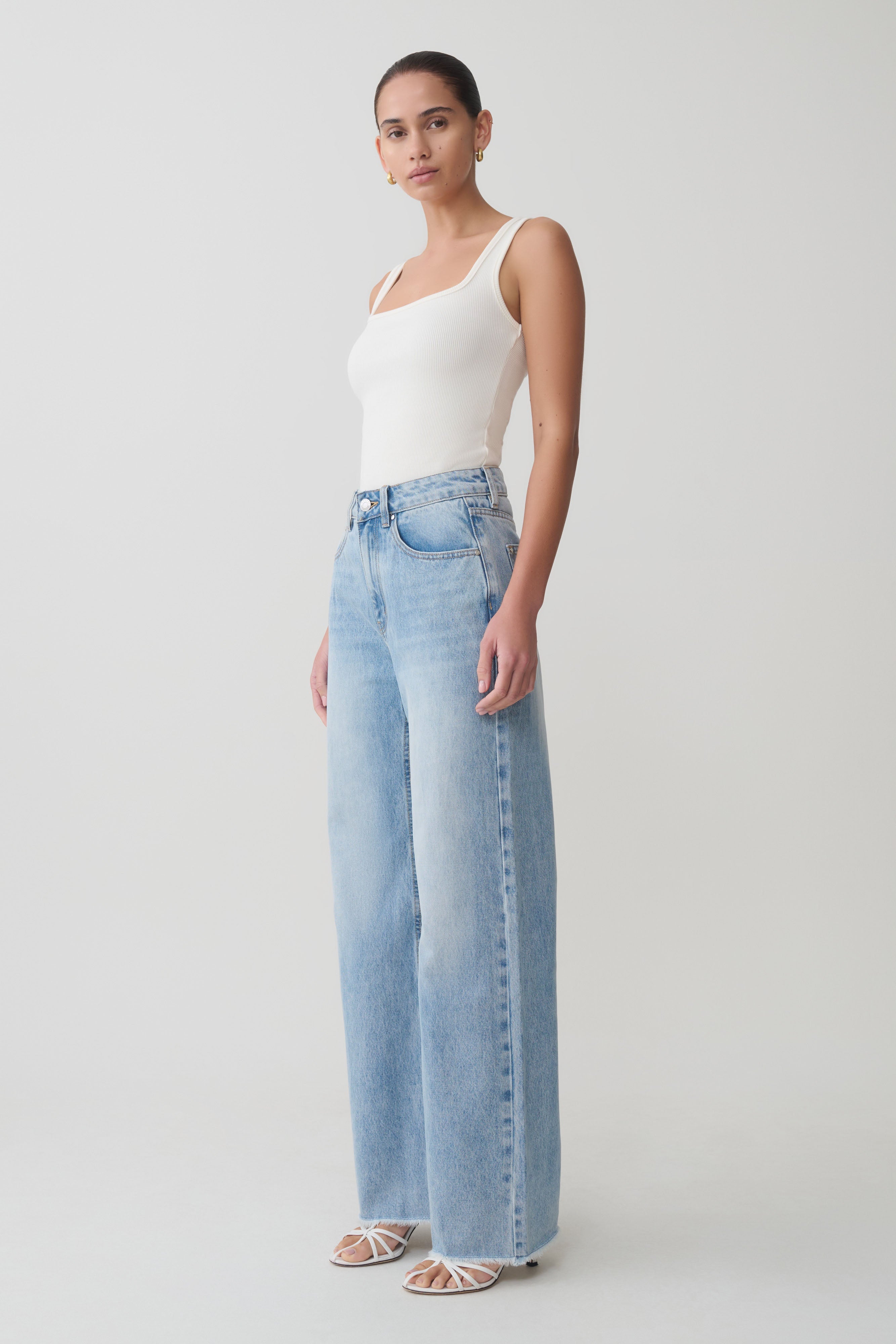Sebastian Straight Leg Denim Jeans With Fray Hem - Washed Light Blue - Image 3