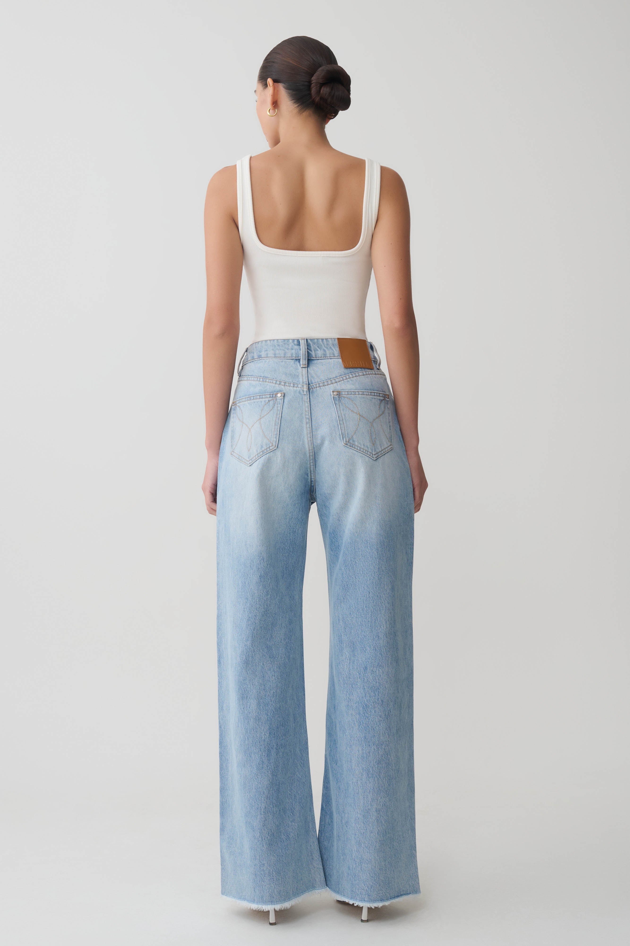 Alternative view of Sebastian Straight Leg Denim Jeans With Fray Hem - Washed Light Blue