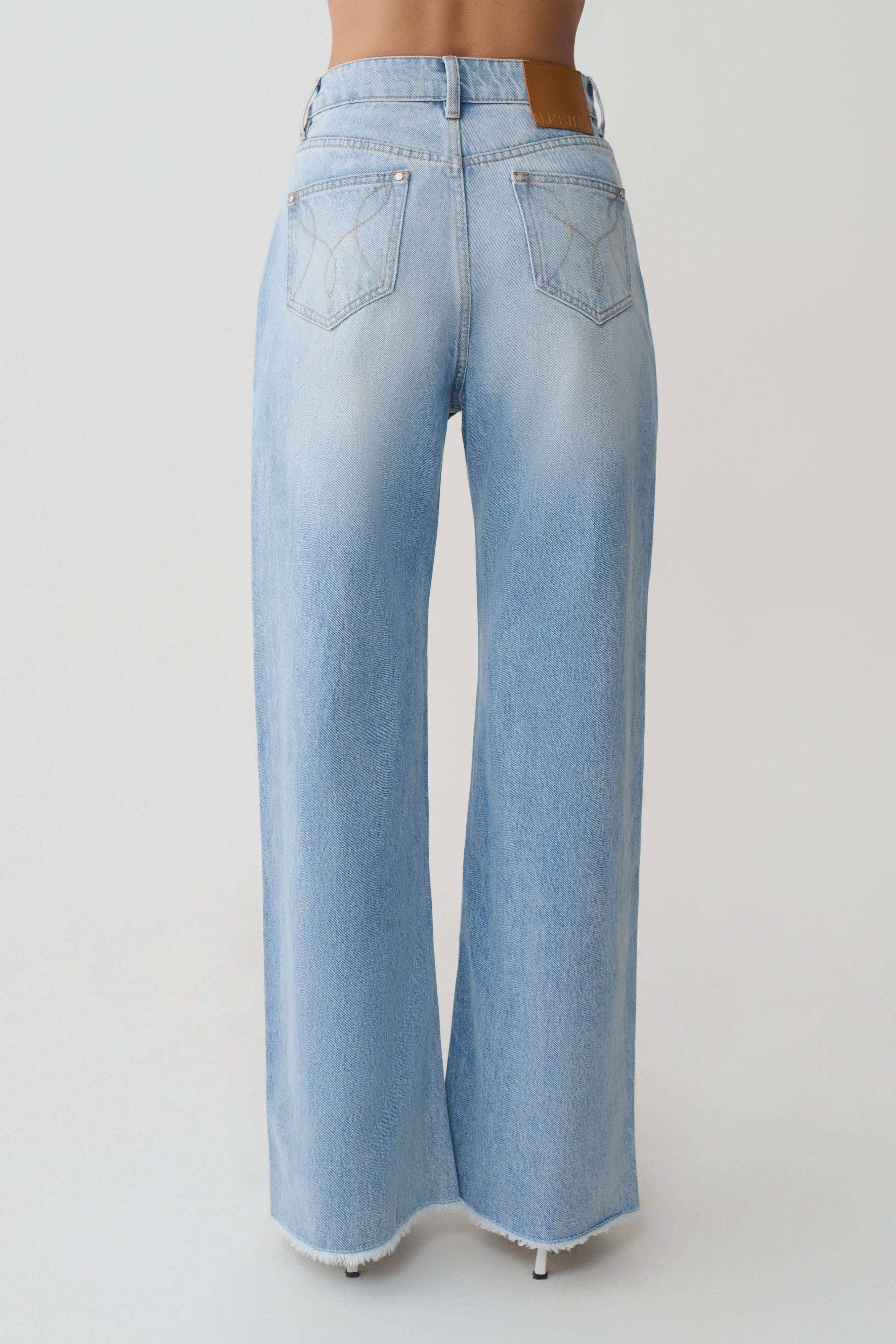 Sebastian Straight Leg Denim Jeans With Fray Hem - Washed Light Blue - Image 9
