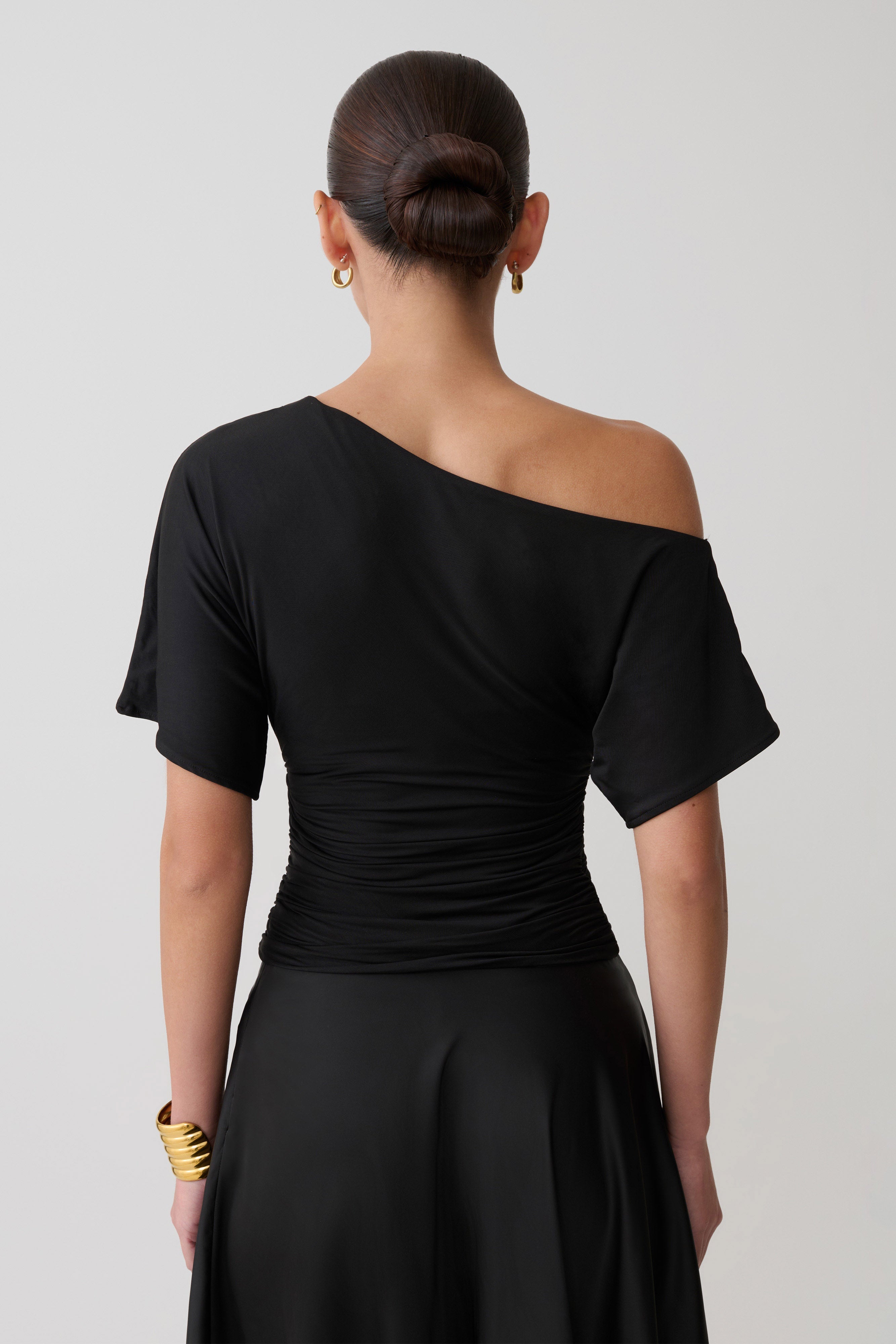 Alternative view of Luu Off Shoulder Slinky Top - Black