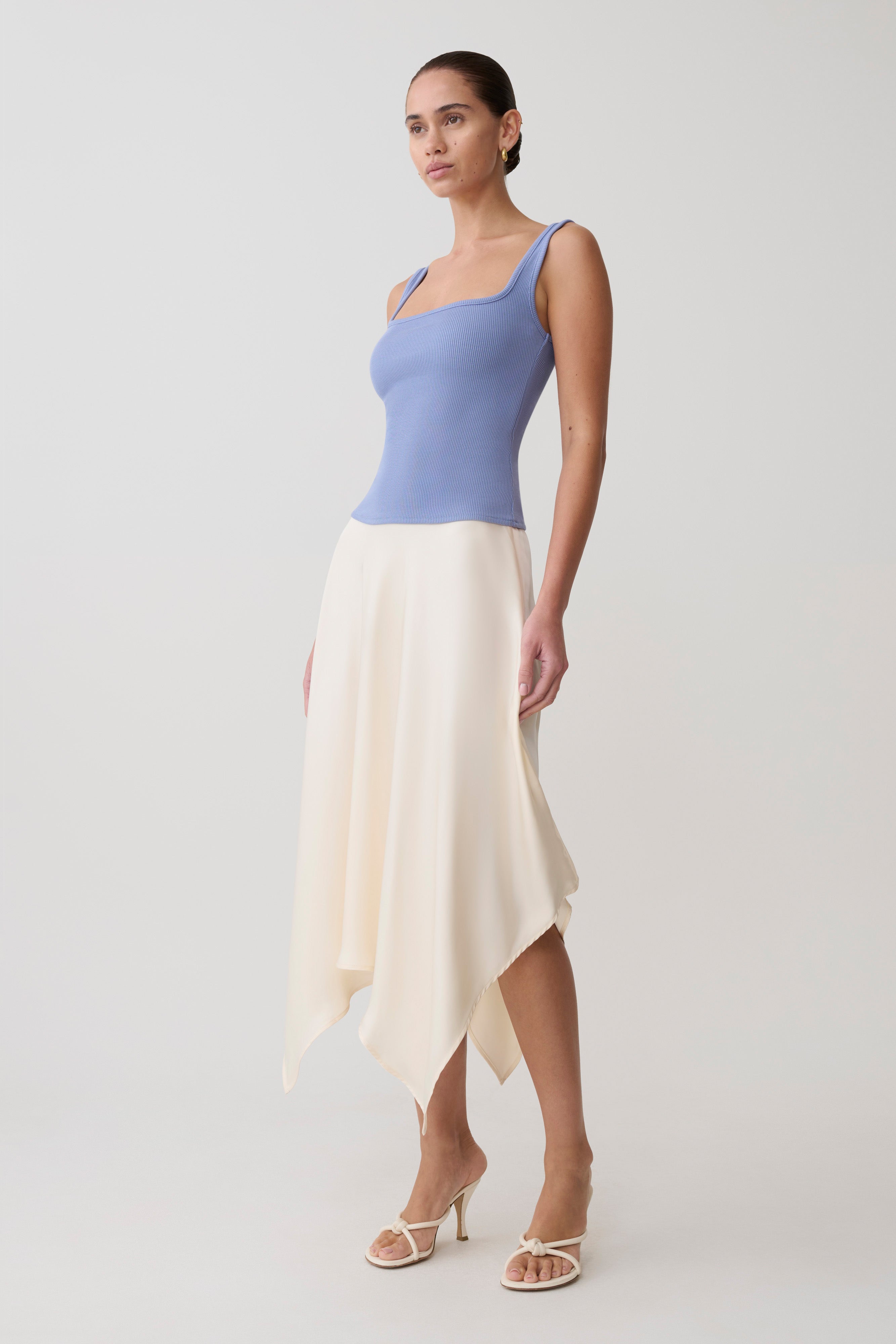 Aisling Ribbed Square Neck Sleeveless Top - Cornflower Blue - Image 6