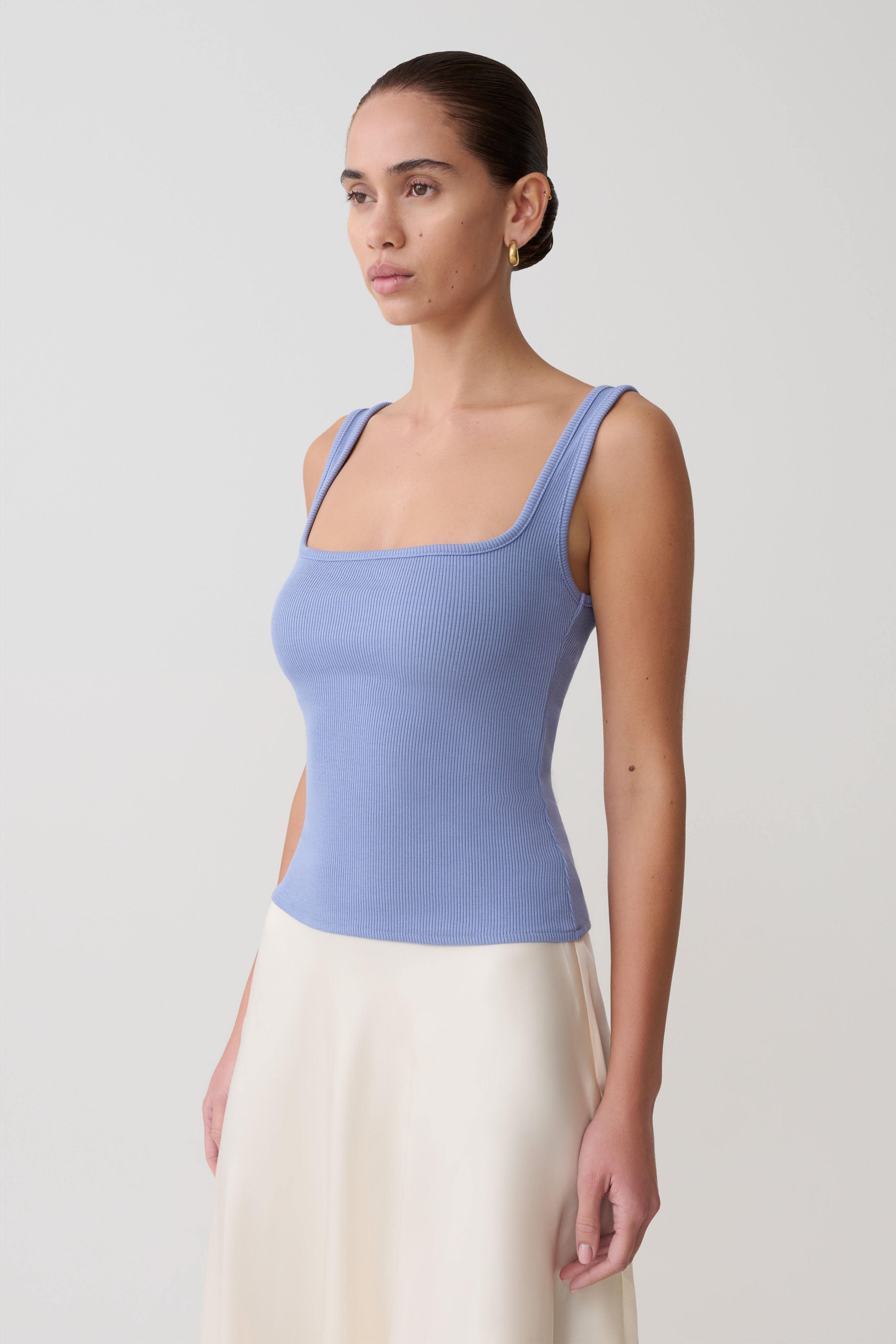 Aisling Ribbed Square Neck Sleeveless Top - Cornflower Blue - Image 3