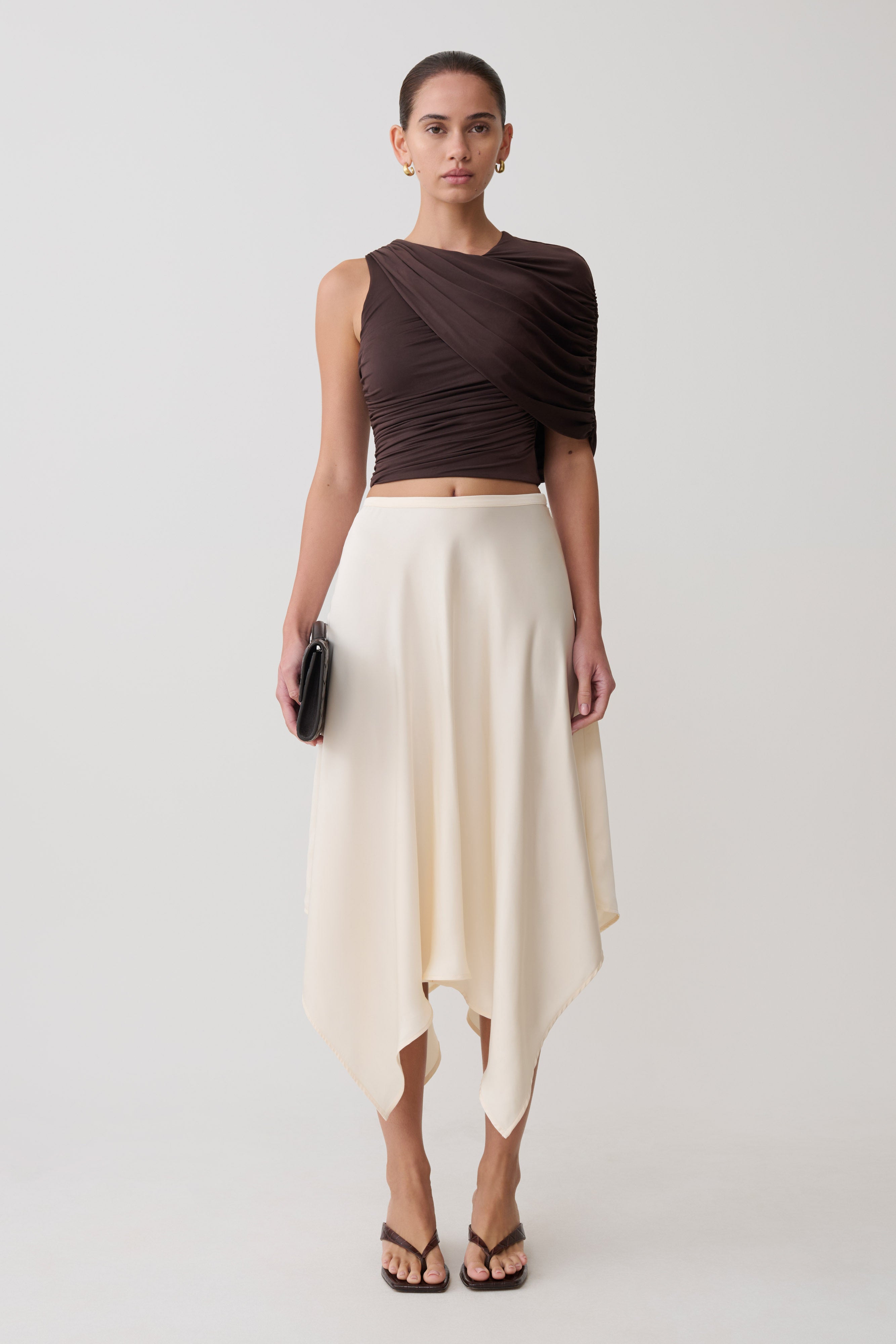 Adrienne One Shoulder Slinky Top - Chocolate - Image 7