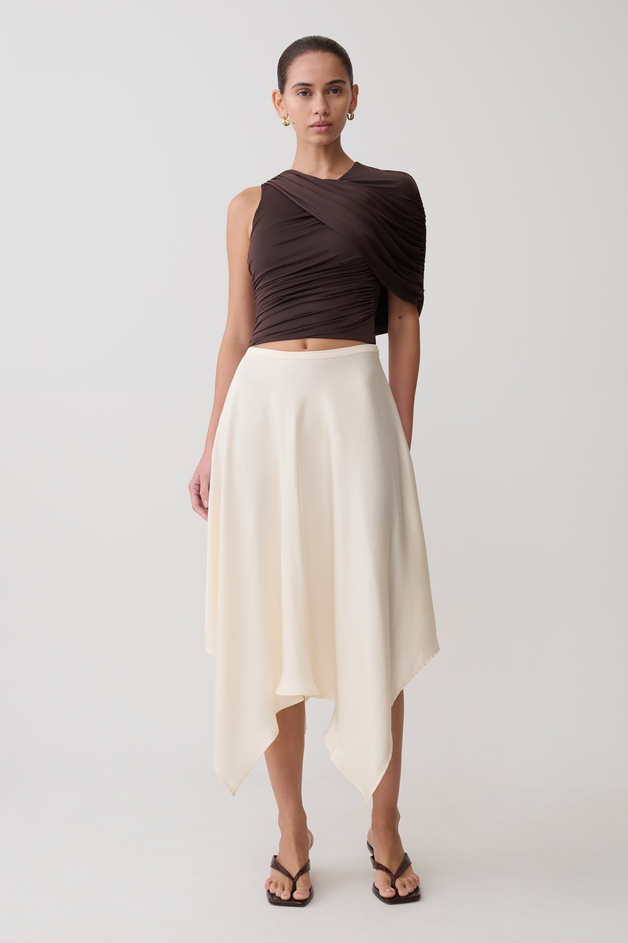 Adrienne One Shoulder Slinky Top - Chocolate - Image 5
