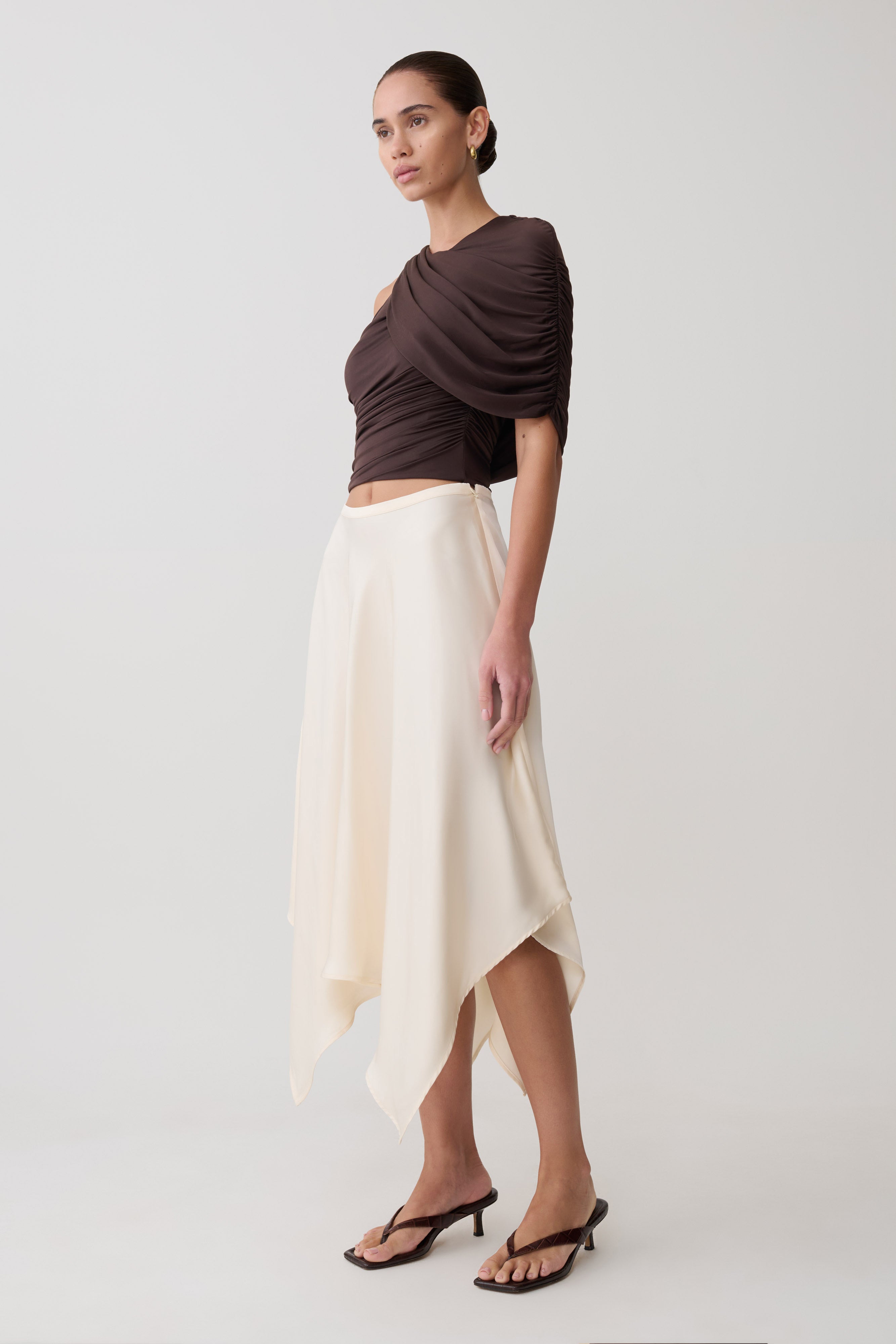 Adrienne One Shoulder Slinky Top - Chocolate - Image 4