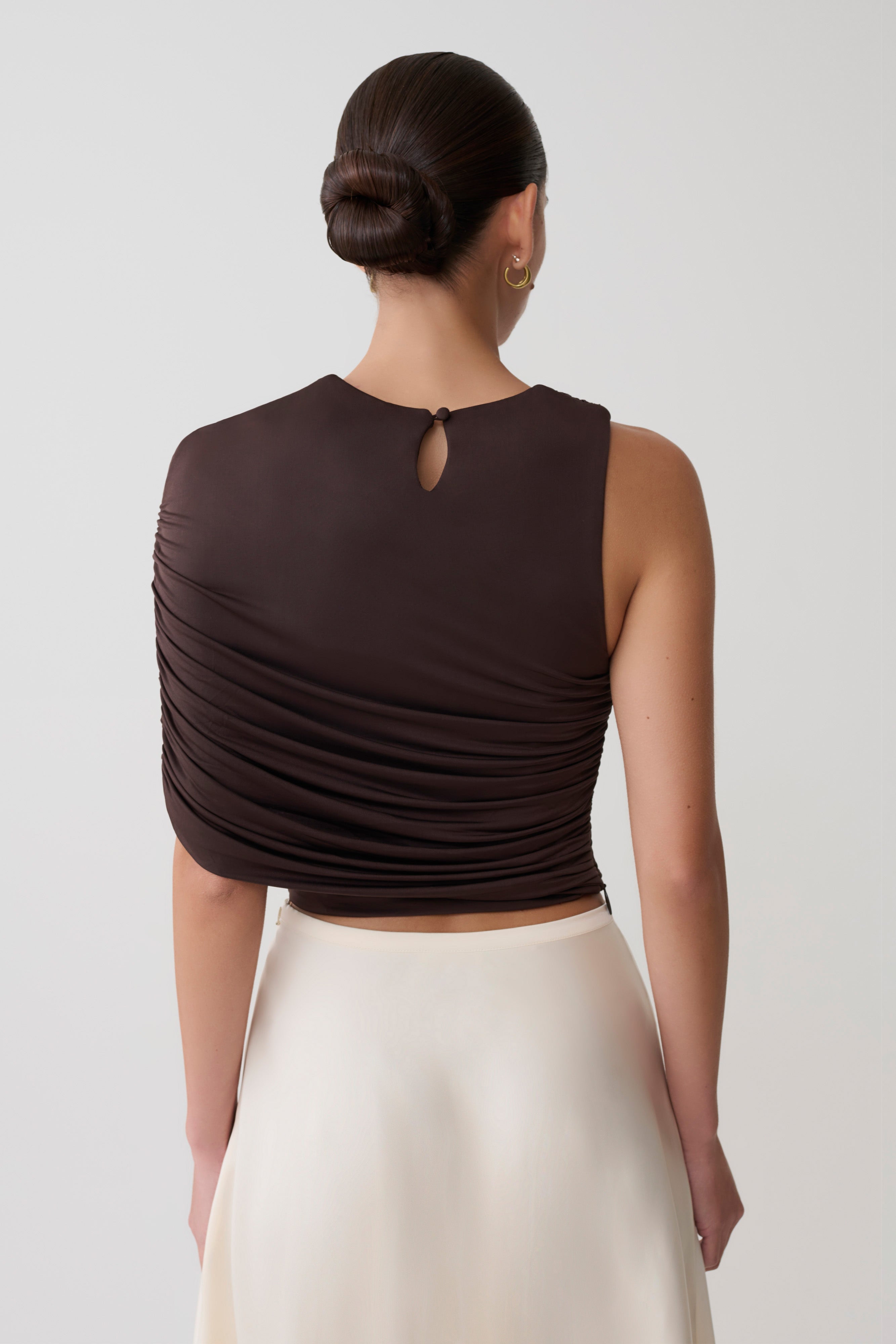 Alternative view of Adrienne One Shoulder Slinky Top - Chocolate