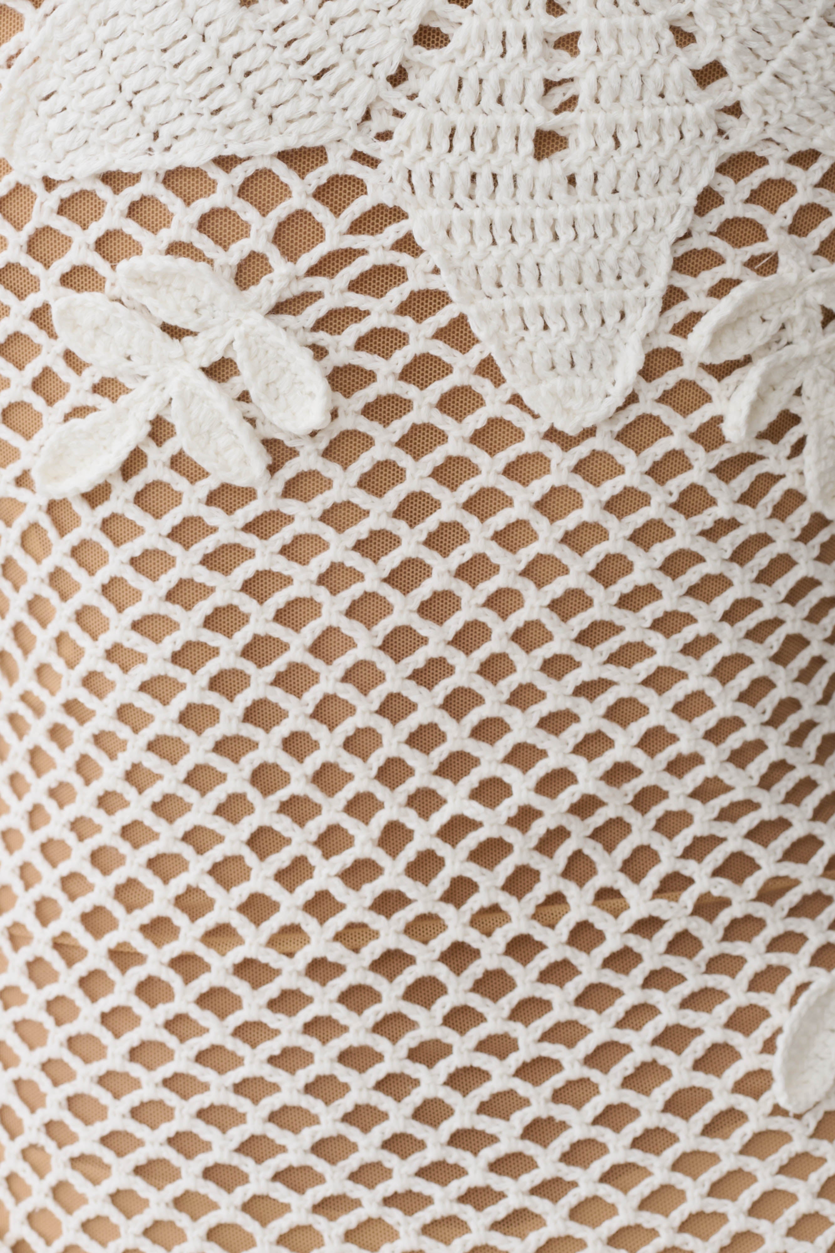 Barker Hand Crochet Knit Mini Dress - White - Image 9