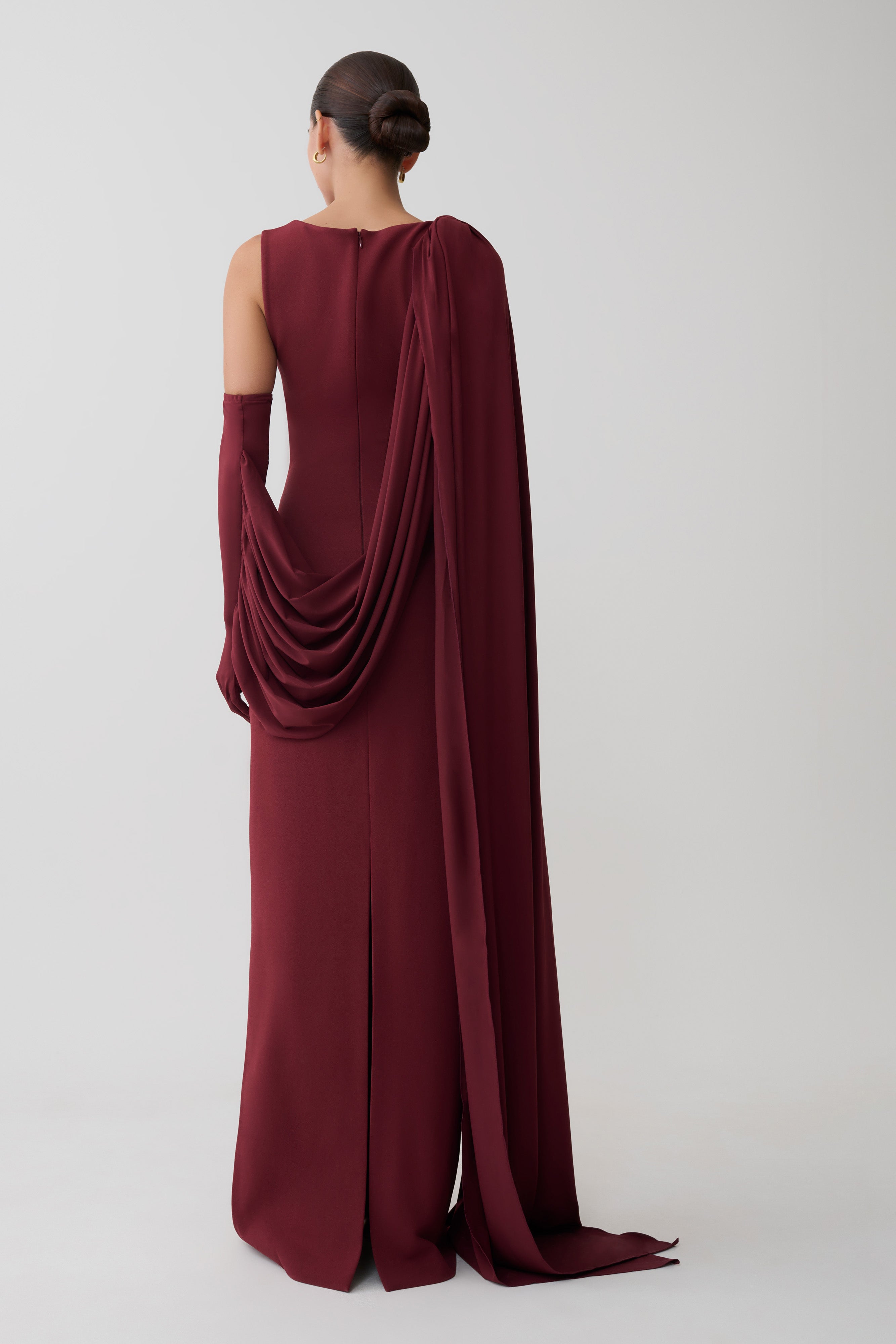 Alternative view of Rhea Detachable Cape Jersey Maxi Dress - Wine