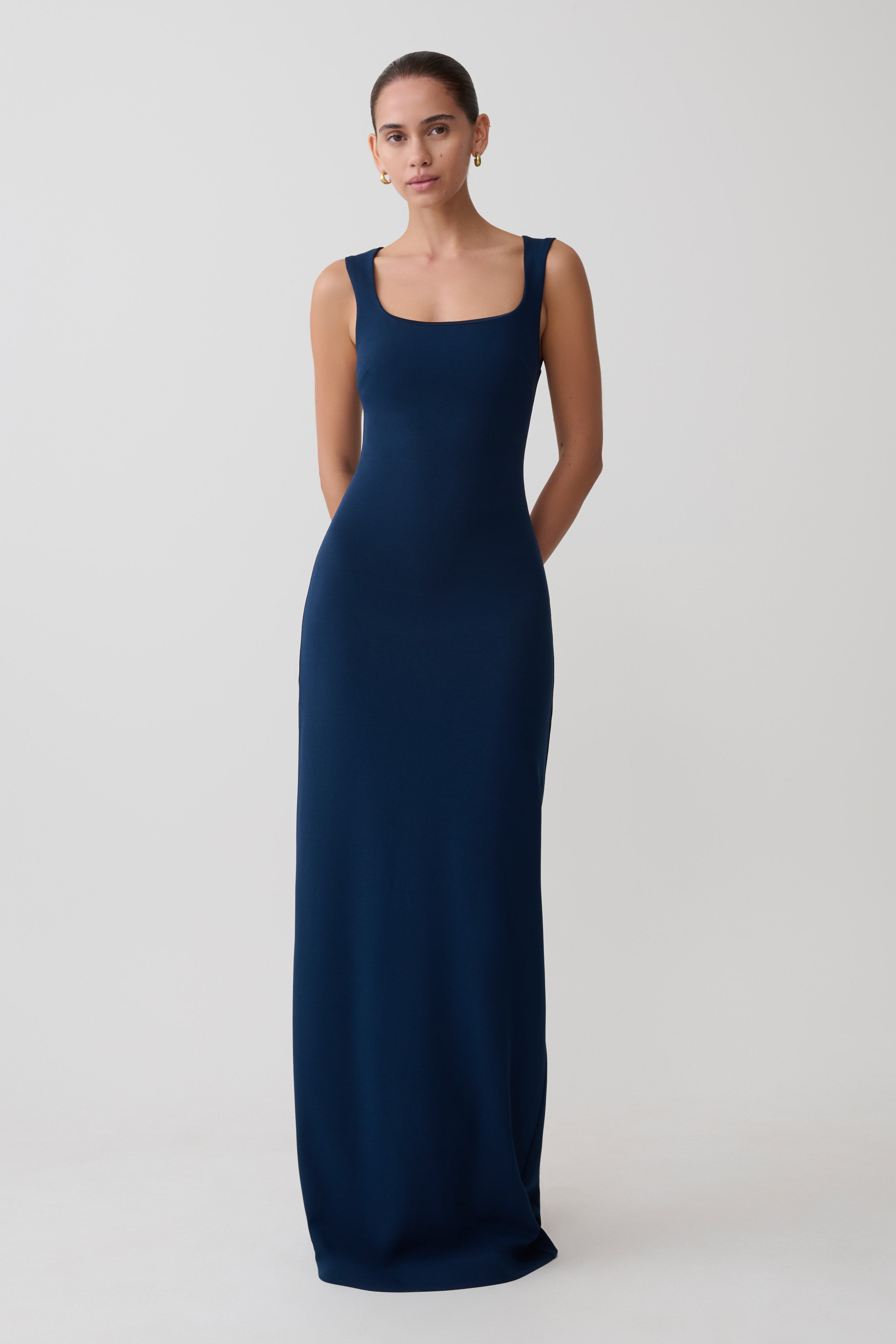 Rhea Detachable Cape Jersey Maxi Dress - Navy - Image 4