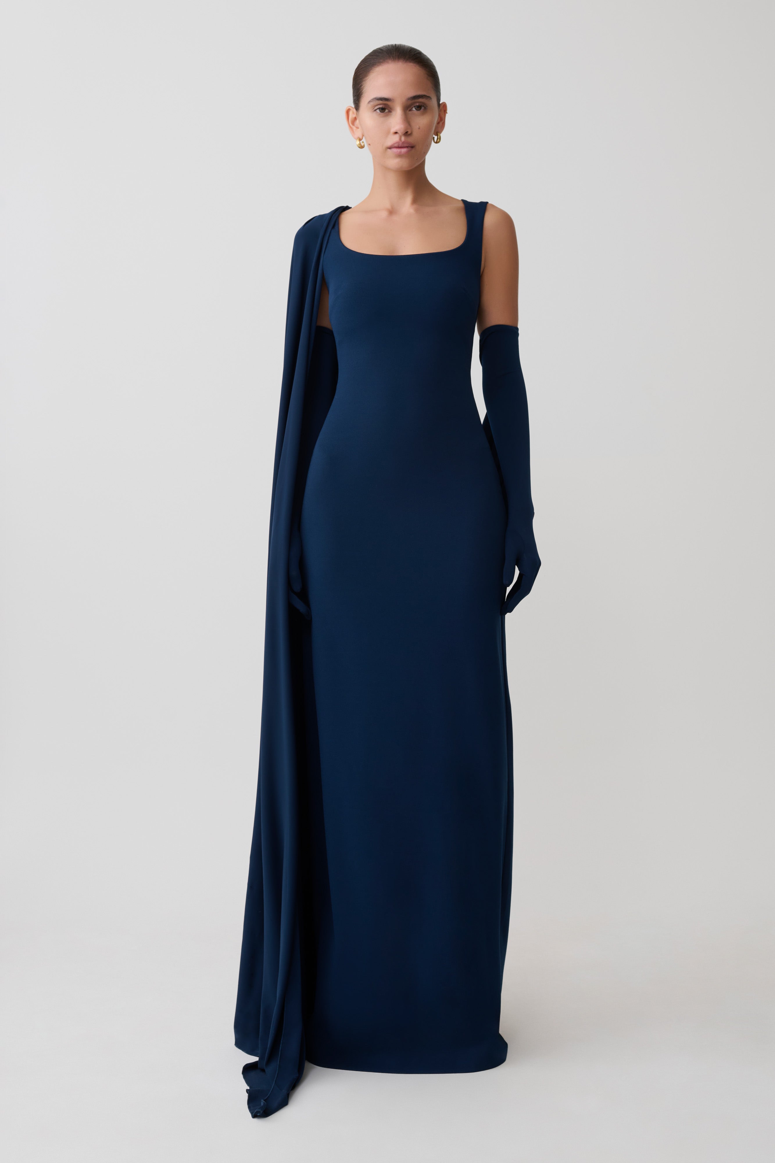 Rhea Detachable Cape Jersey Maxi Dress - Navy - Image 7