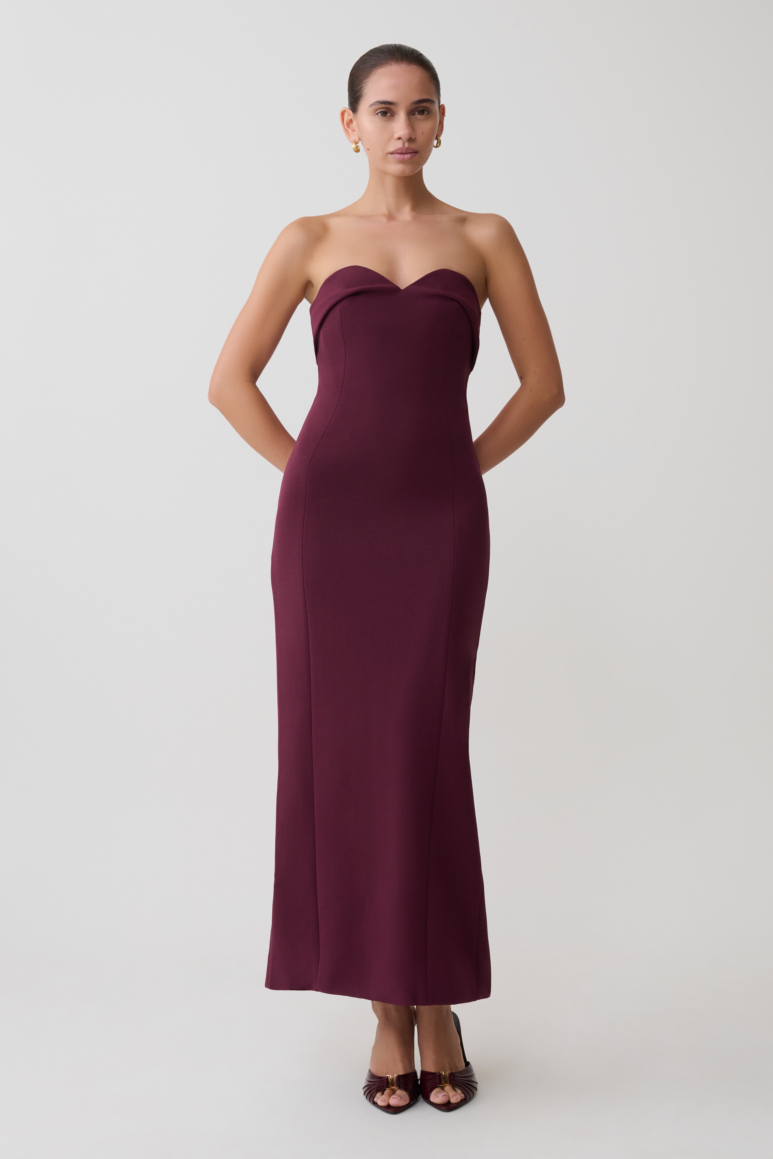 Cary Folded Strapless Crepe Midi Dress - Wine - Image 4