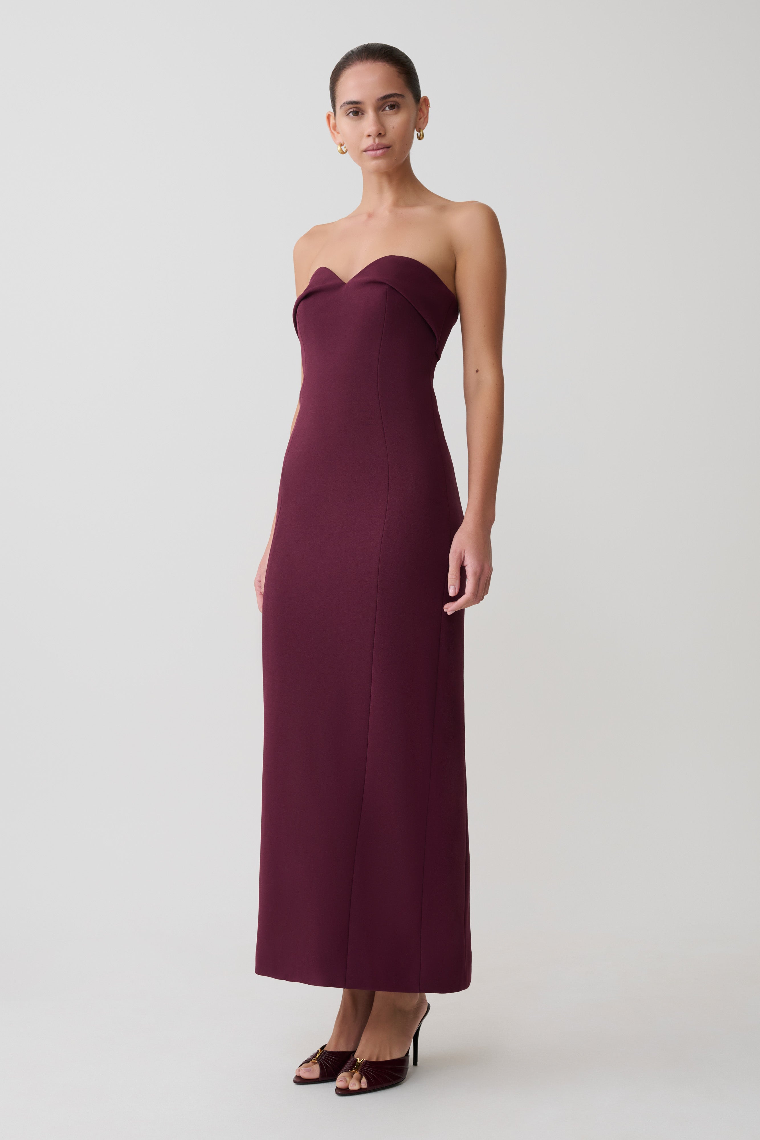 Cary Folded Strapless Crepe Midi Dress - Wine - Image 3