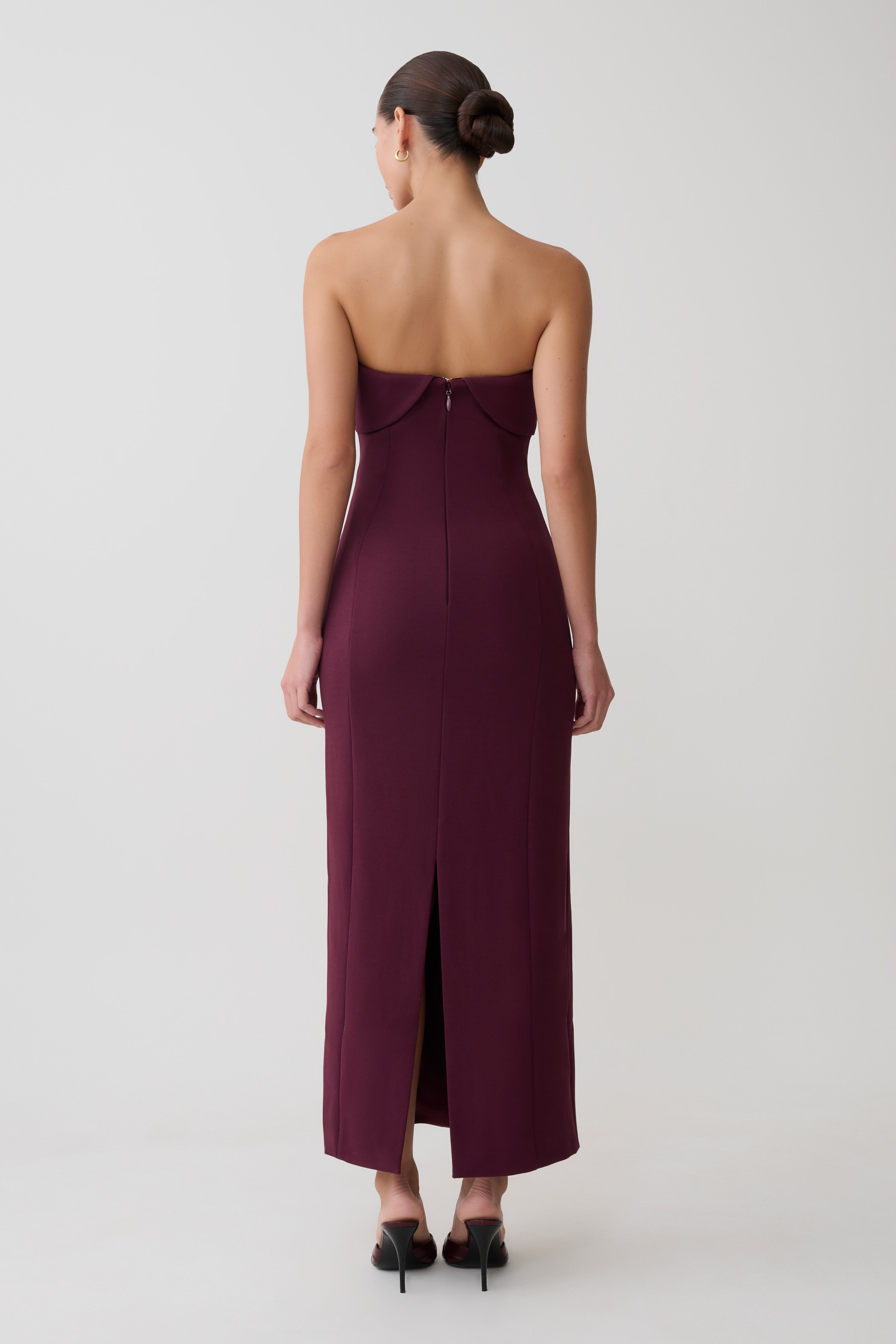 Alternative view of Cary Folded Strapless Crepe Midi Dress - Wine