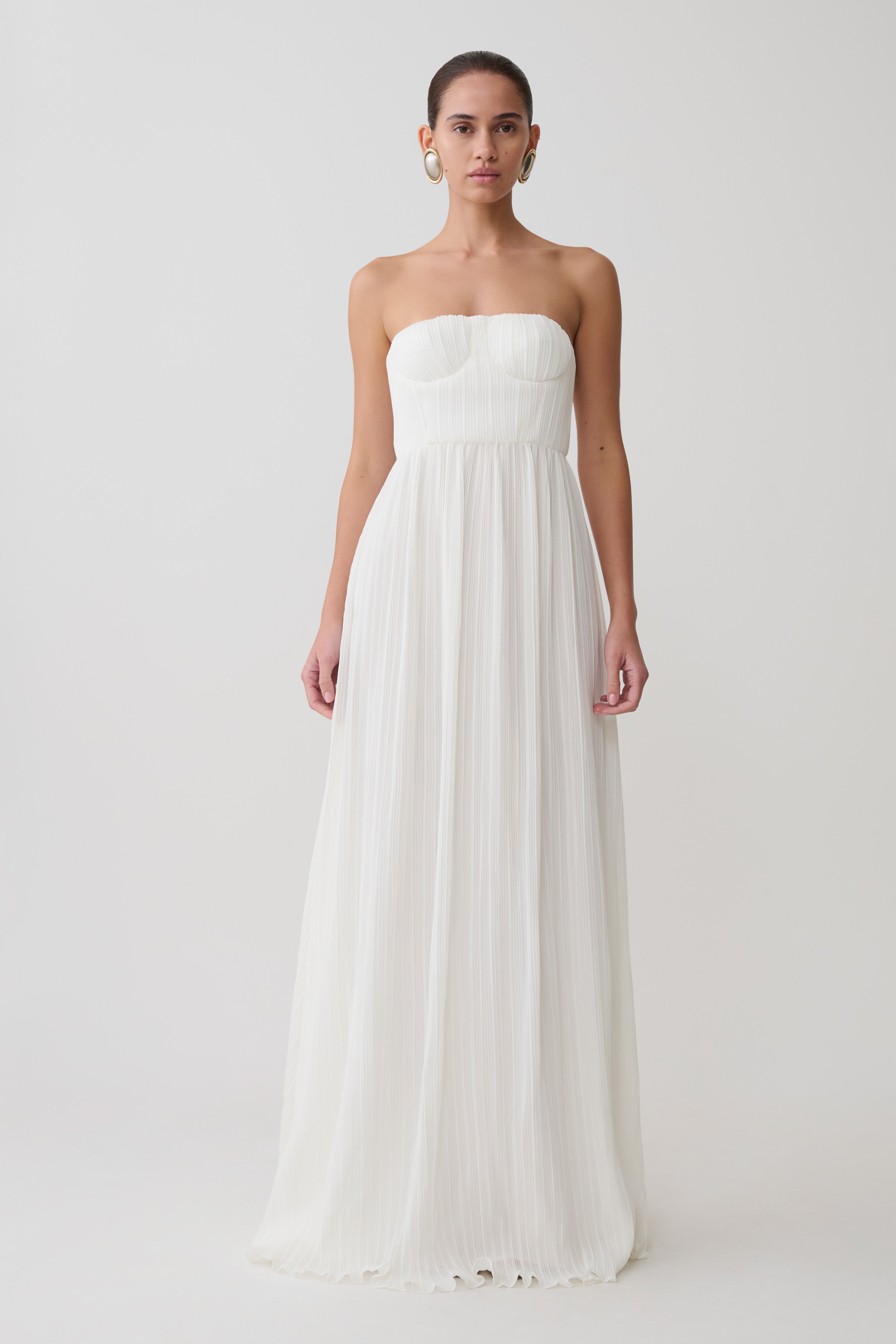 Juno Strapless Pleated Maxi Gown - White - Image 8