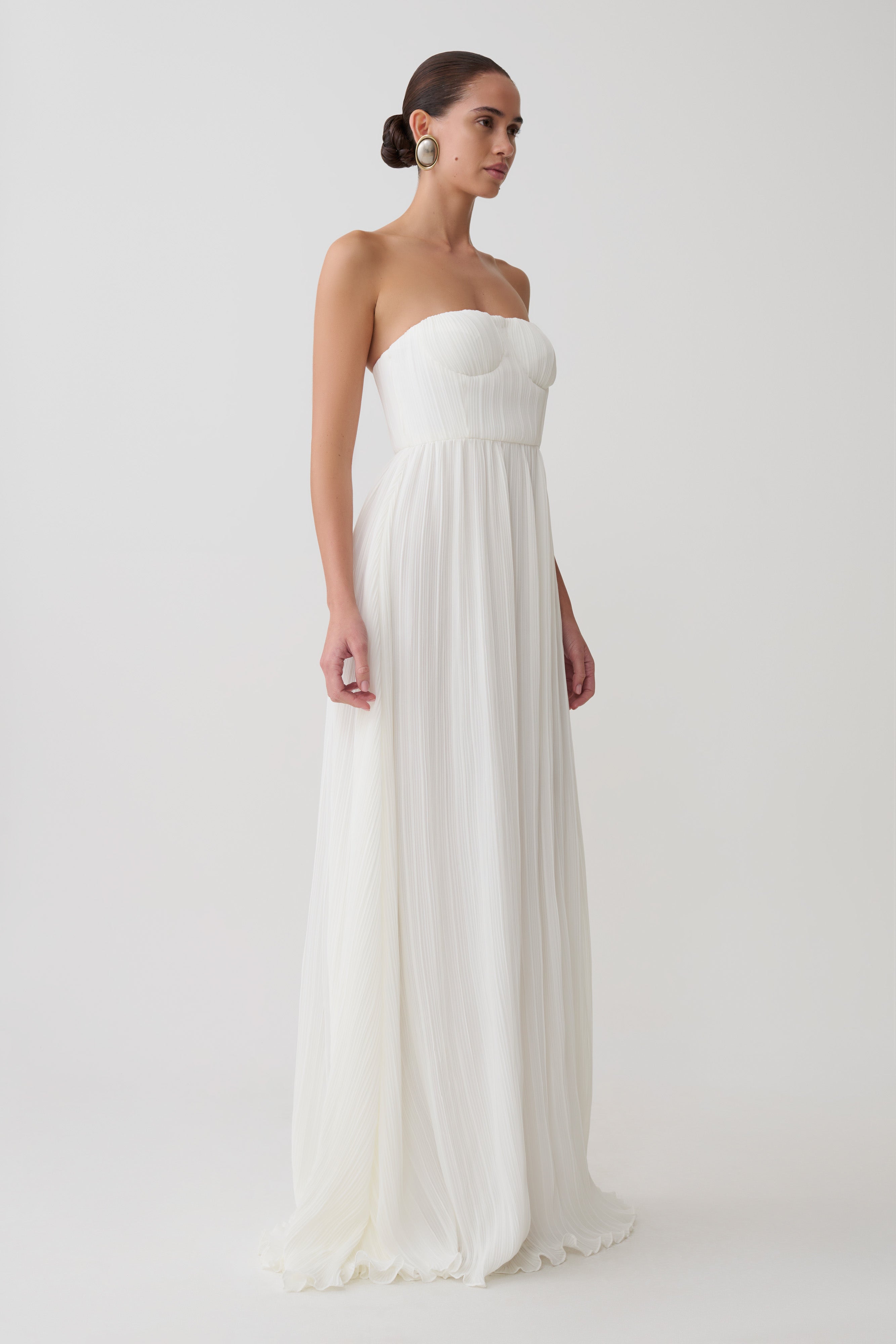 Juno Strapless Pleated Maxi Gown - White - Image 9