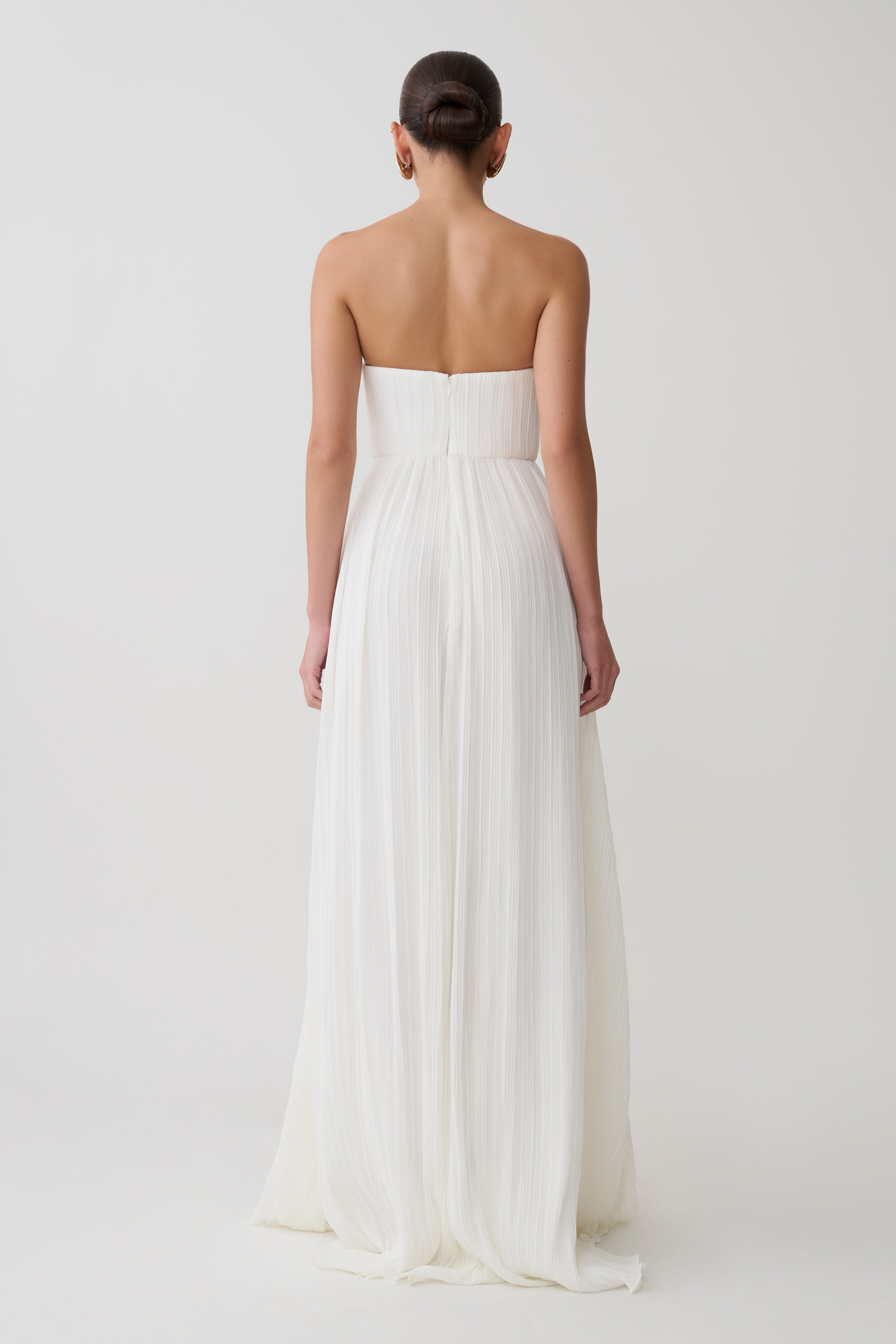 Juno Strapless Pleated Maxi Gown - White - Image 10