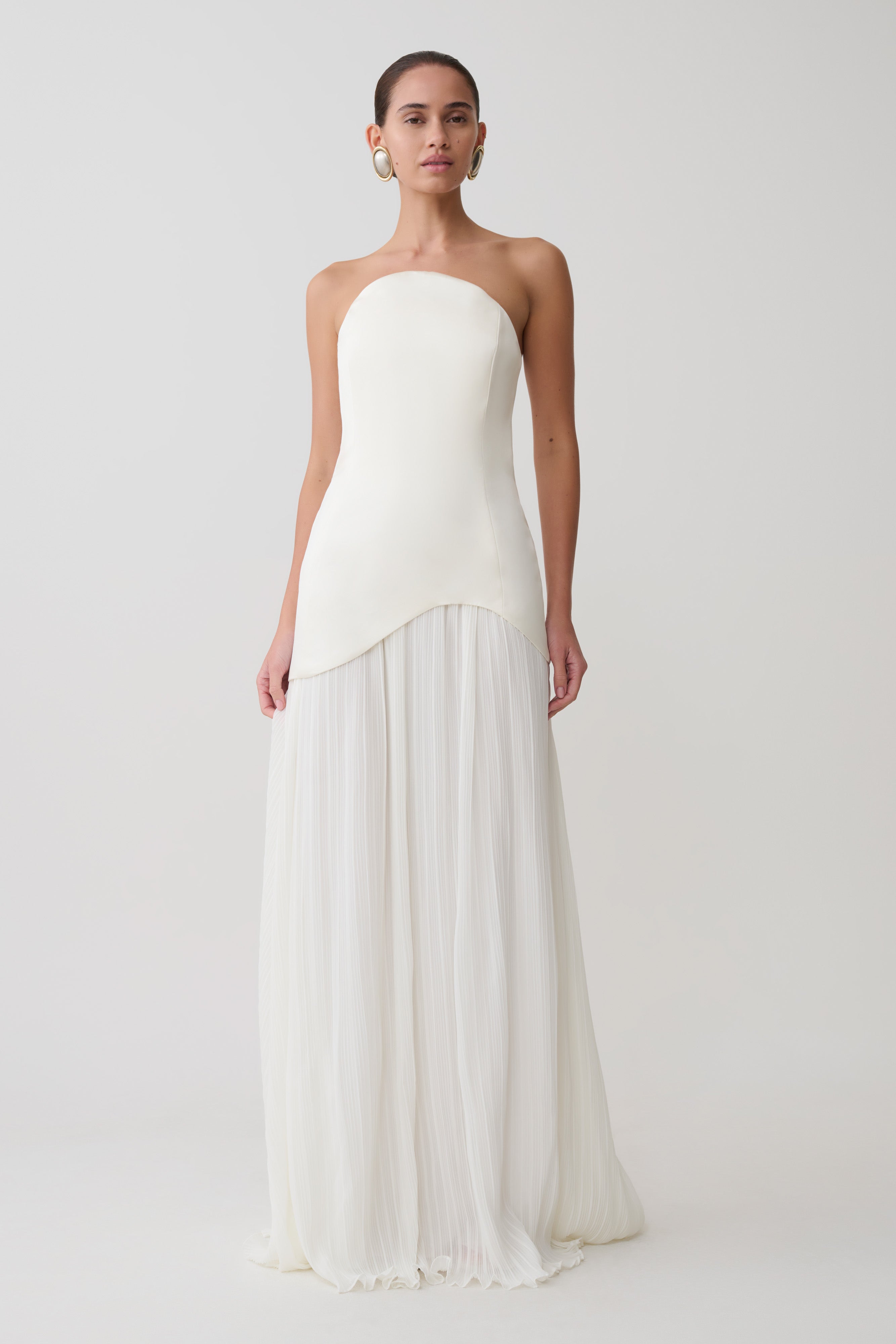 Juno Strapless Pleated Maxi Gown - White - Image 7