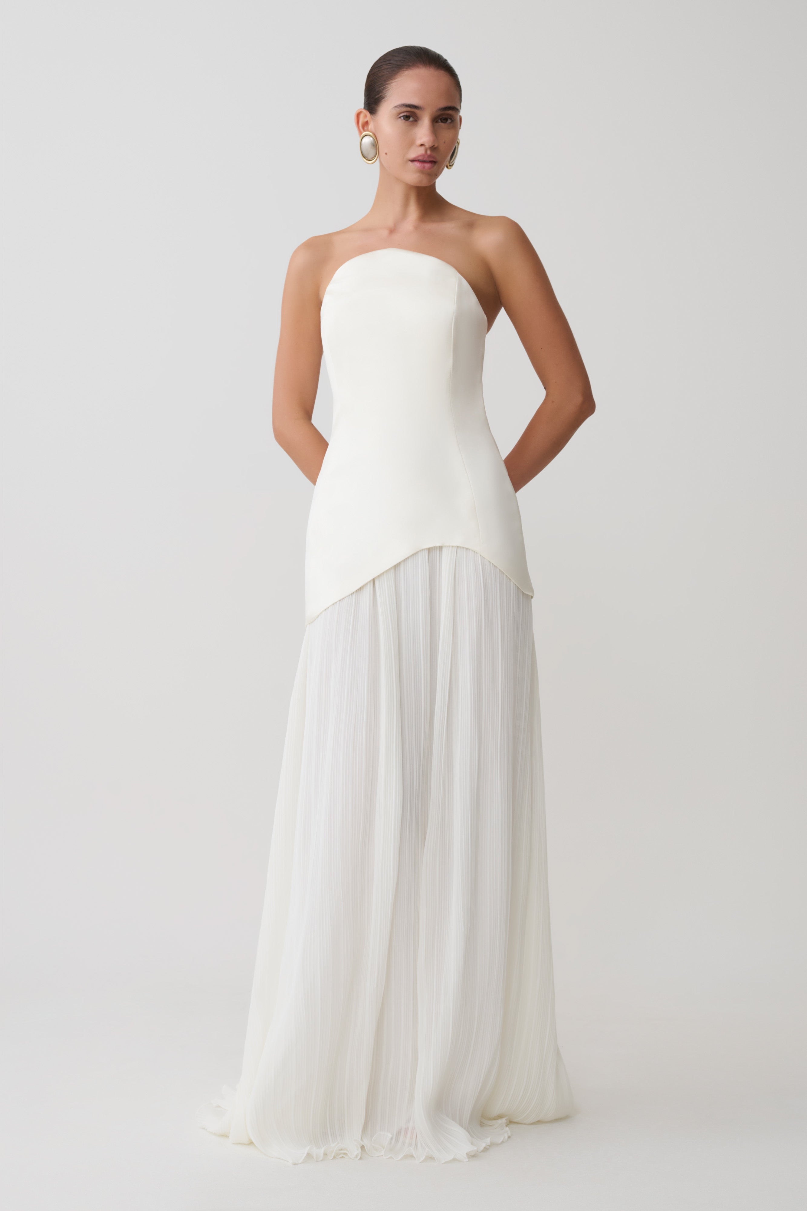 Juno Strapless Pleated Maxi Gown - White - Image 5