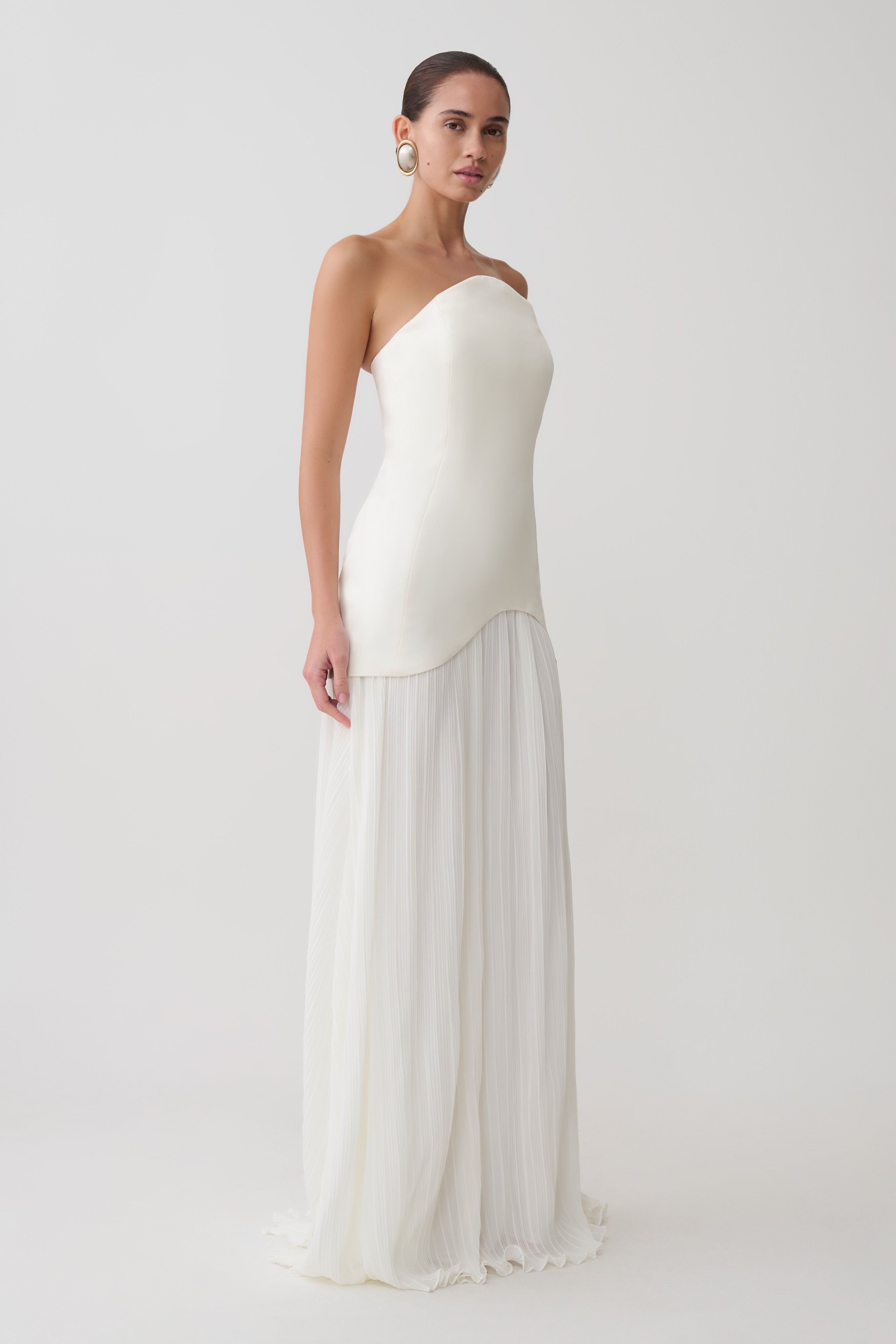 Juno Strapless Pleated Maxi Gown - White - Image 6
