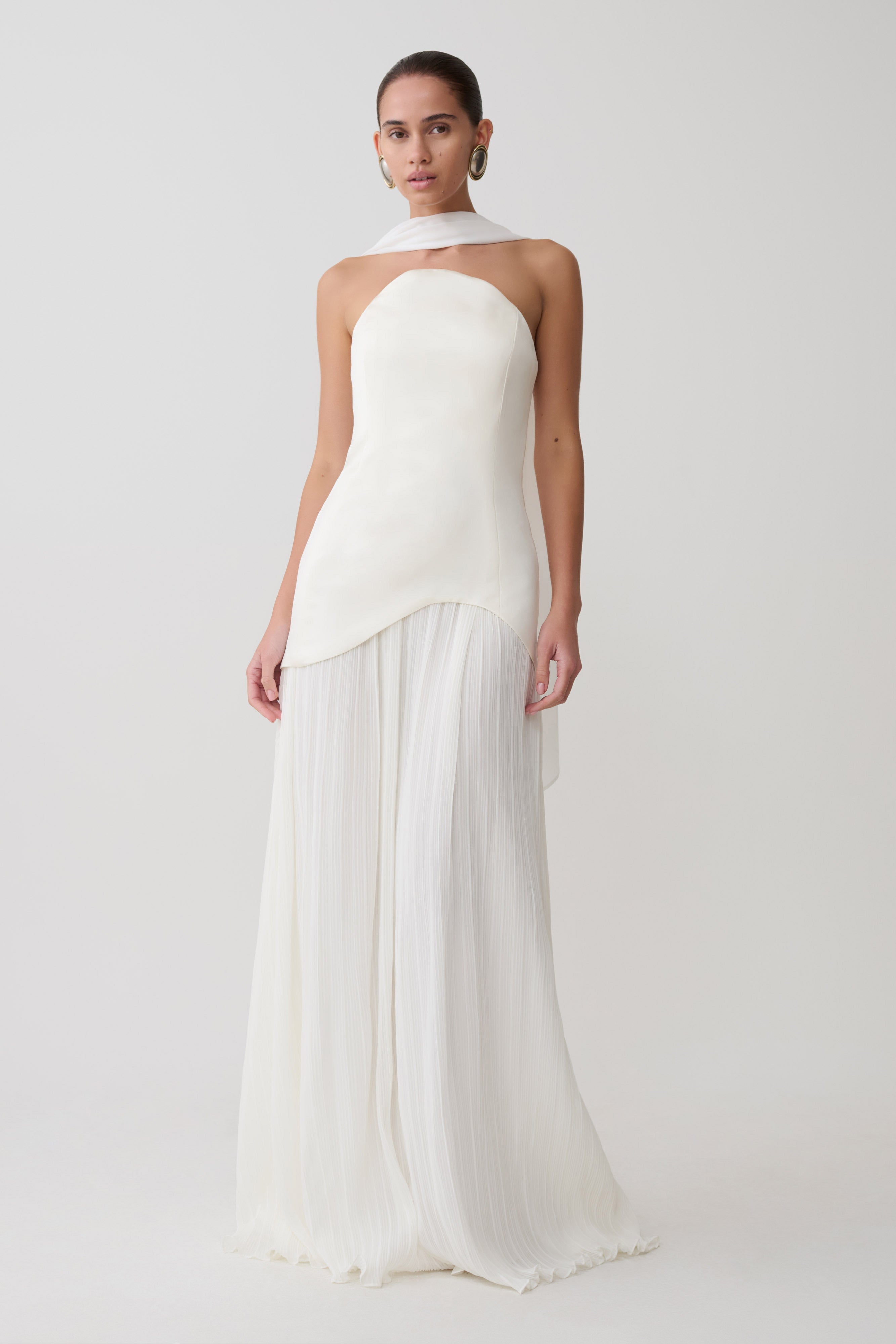 Juno Strapless Pleated Maxi Gown - White - Image 4