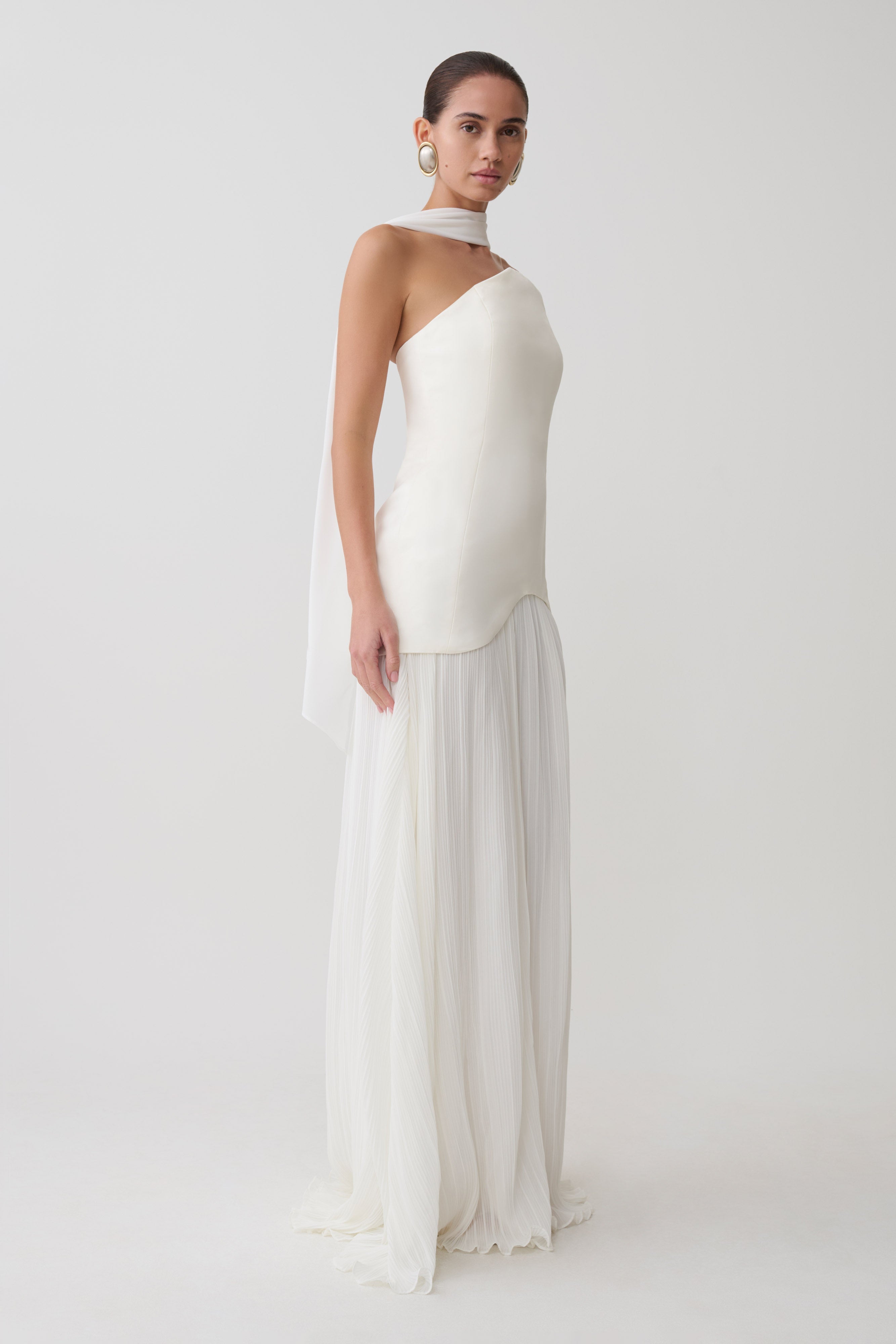 Juno Strapless Pleated Maxi Gown - White - Image 3