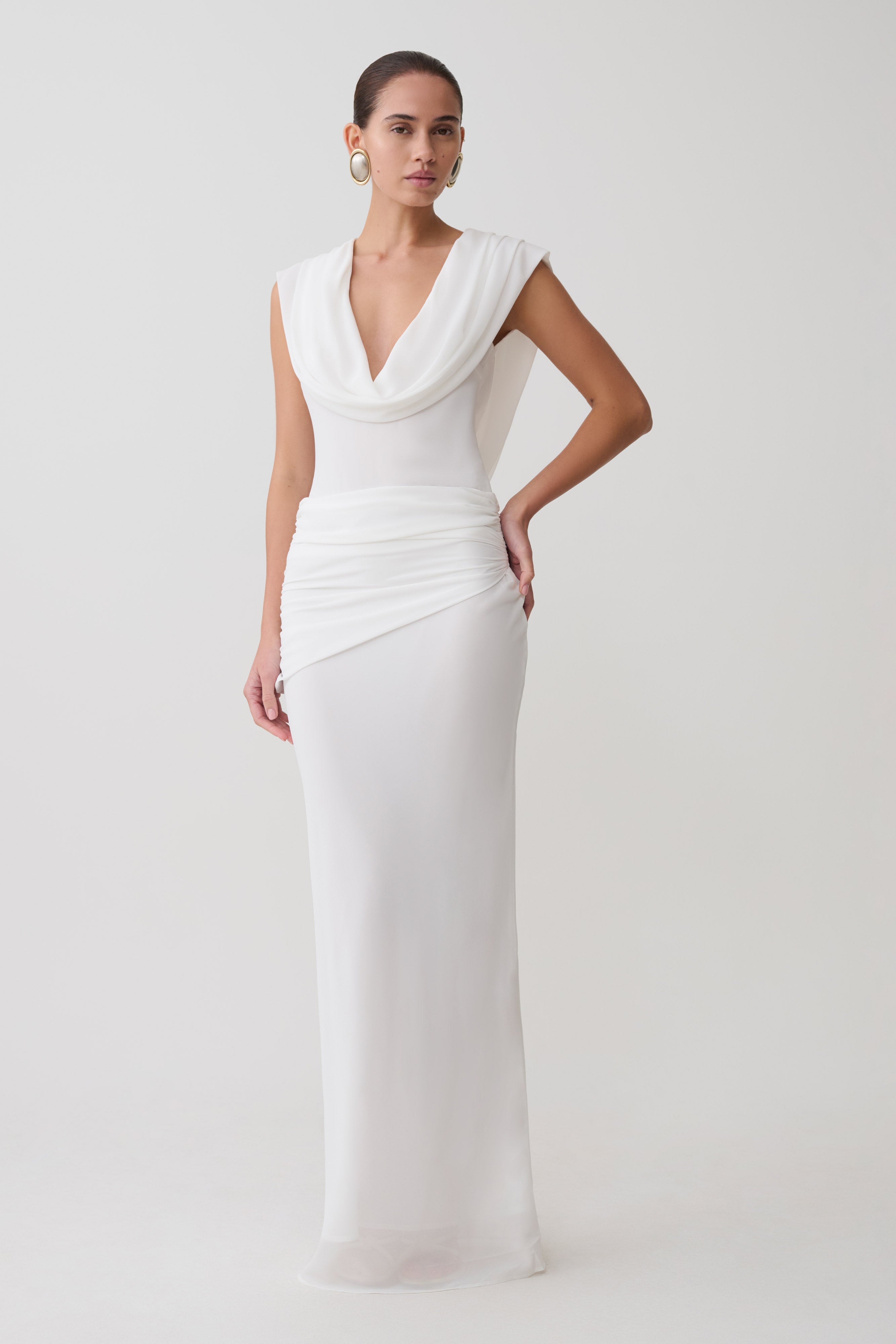 Giulia Chiffon Draped Maxi Dress - White - Image 4