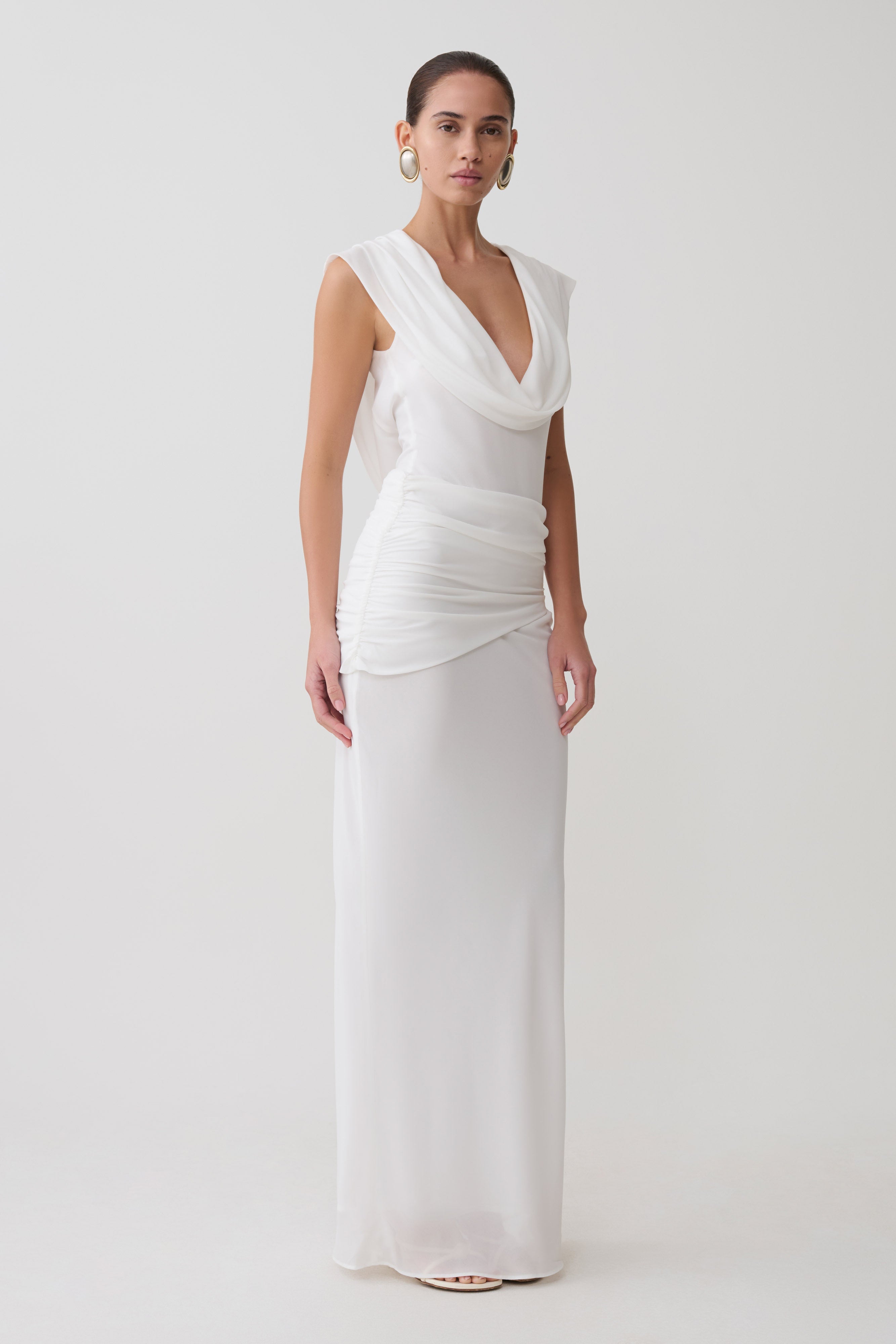 Giulia Chiffon Draped Maxi Dress - White - Image 3