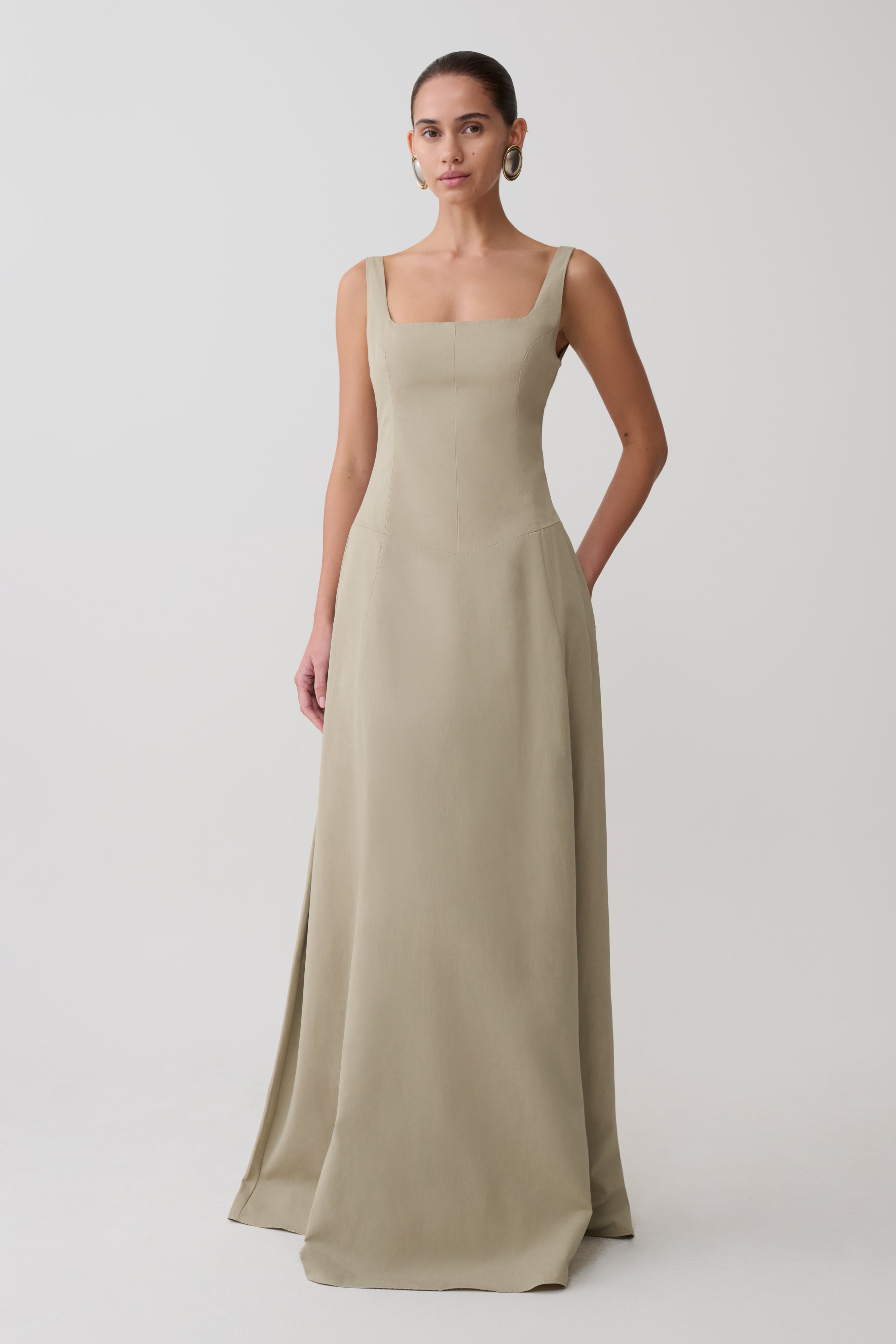 Salma Drop Waist Cotton Maxi Dress - Sage - Image 3