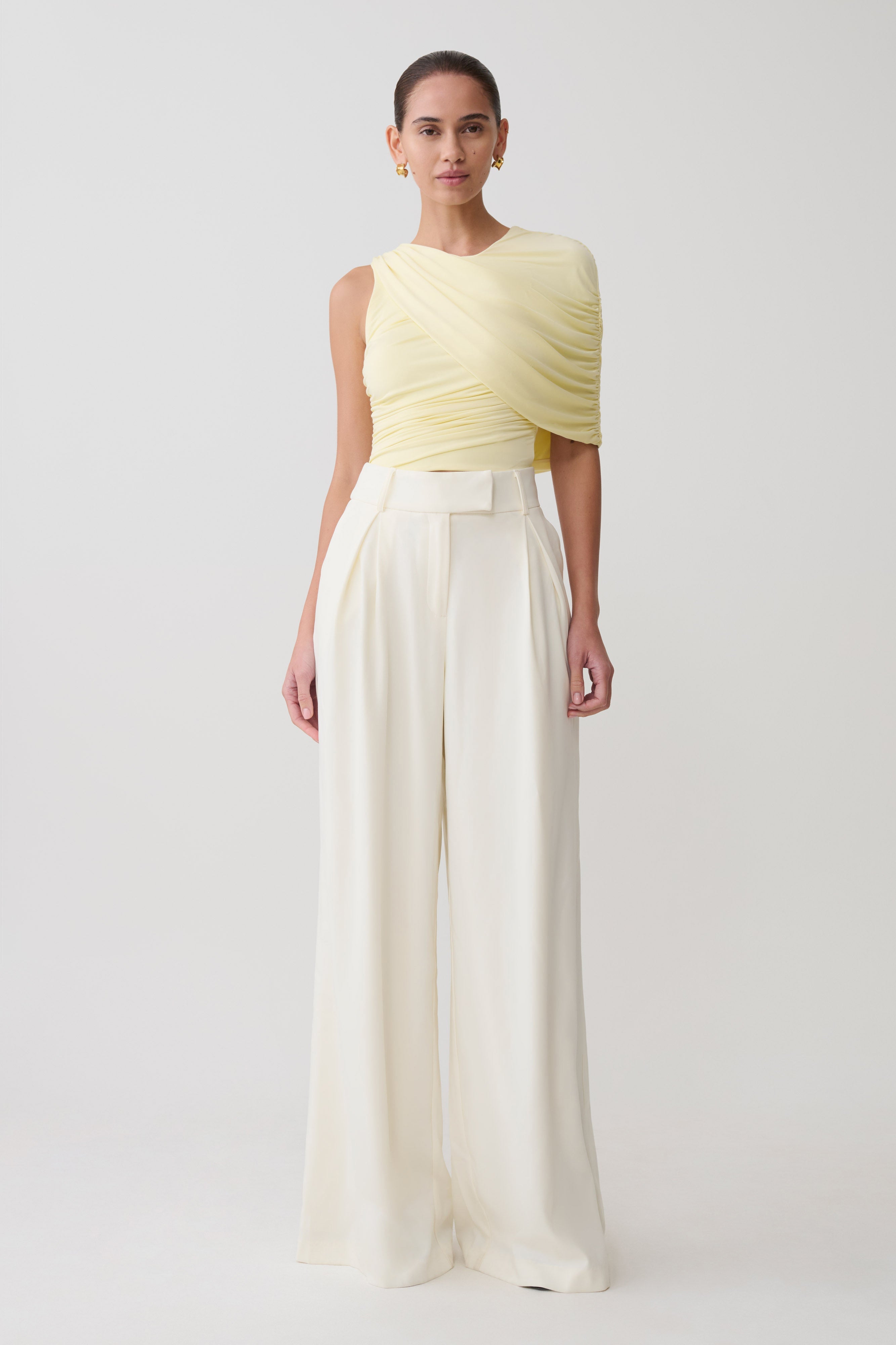Adrienne One Shoulder Slinky Top - Lemon - Image 6