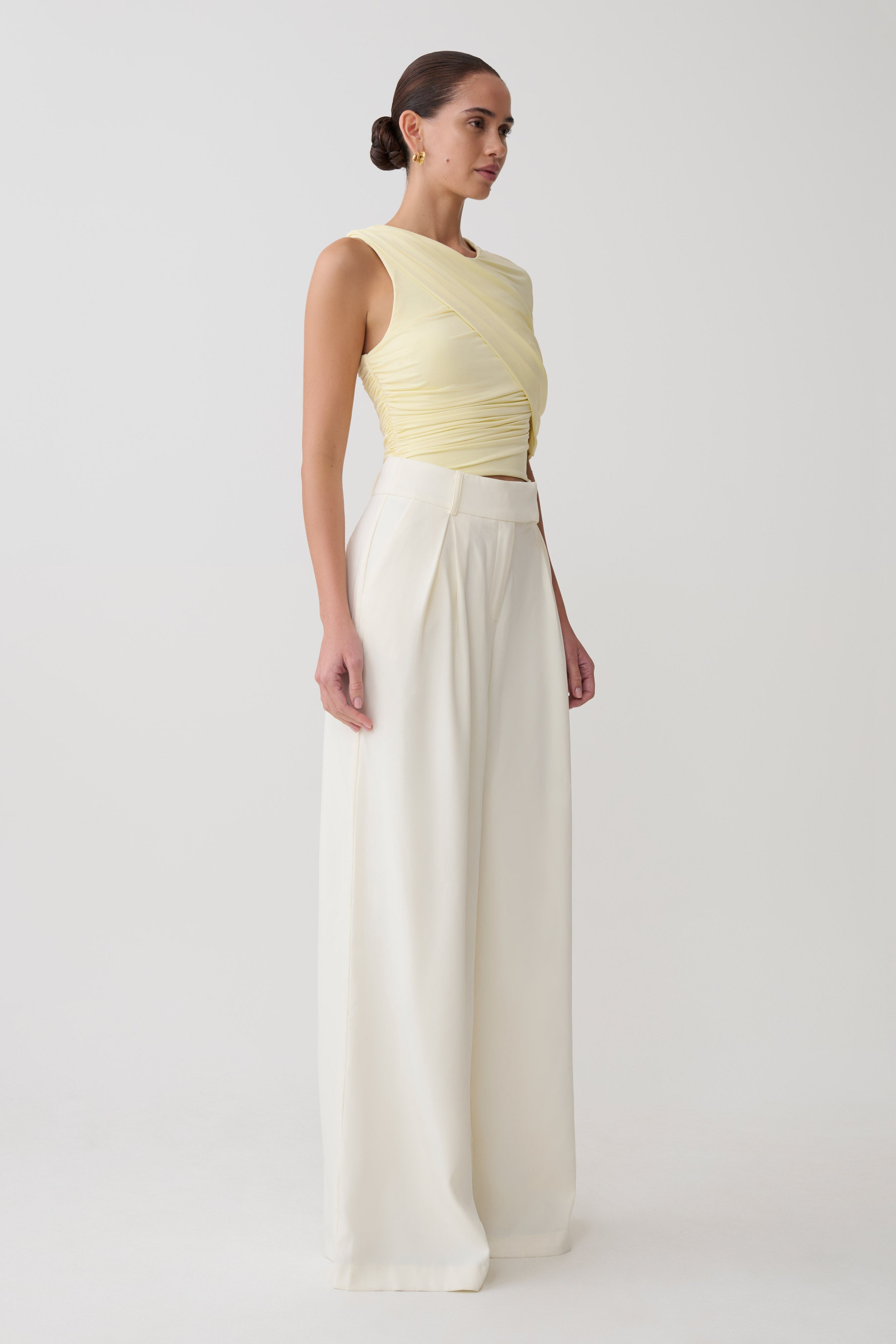 Adrienne One Shoulder Slinky Top - Lemon - Image 4