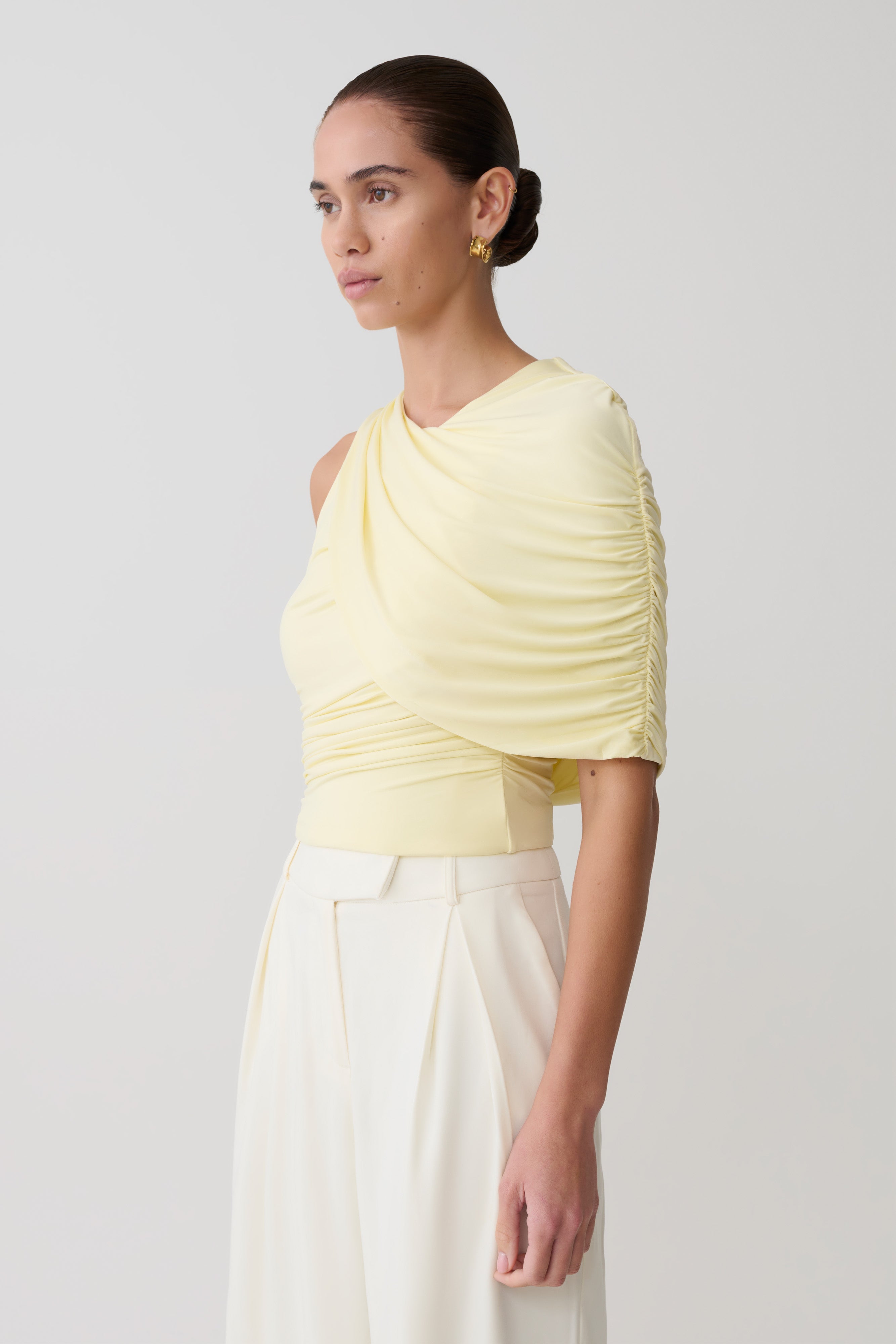 Adrienne One Shoulder Slinky Top - Lemon - Image 3
