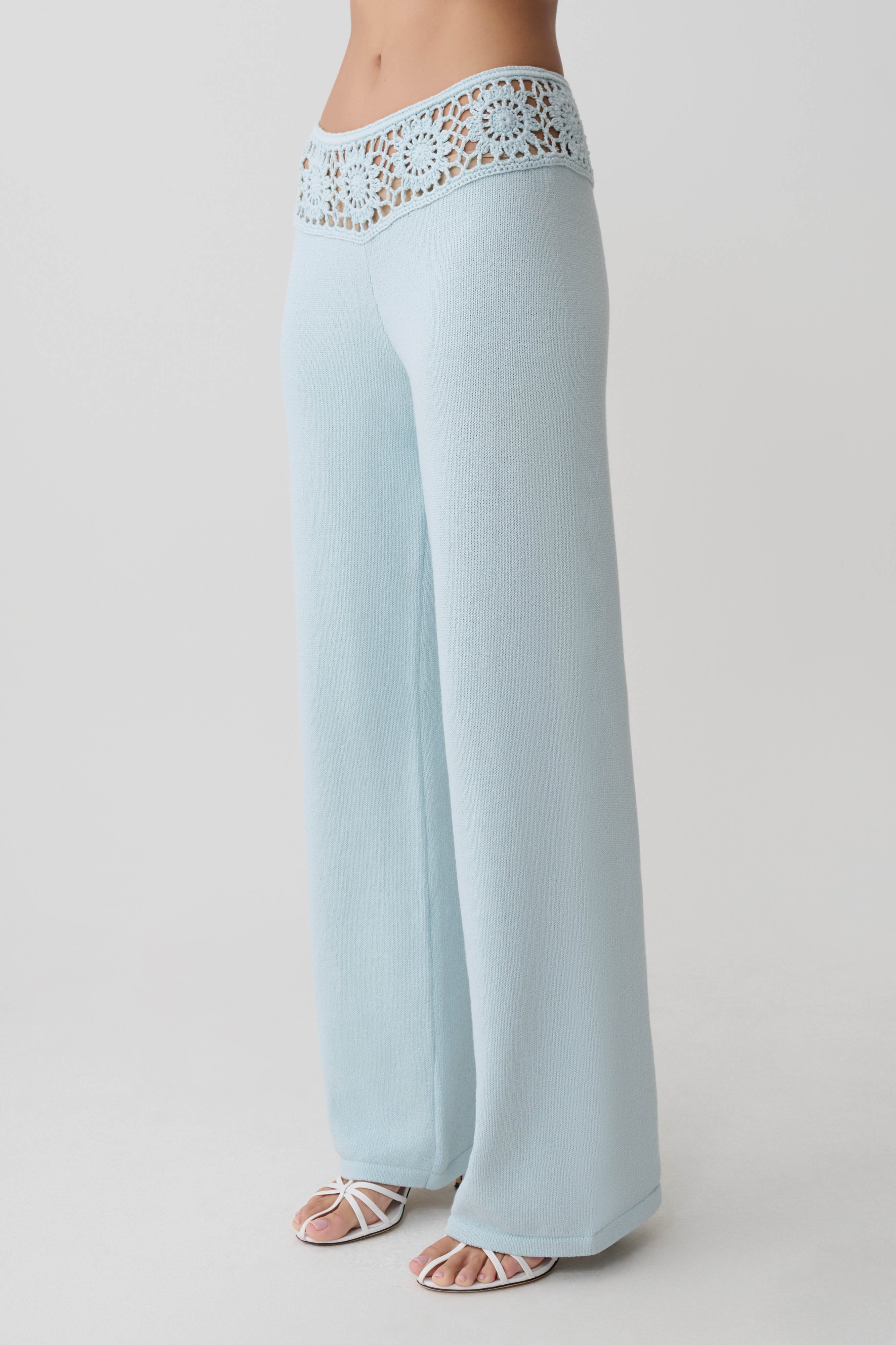 Miley Crochet Waistband Straight Leg Pant - Pale Aqua - Image 4