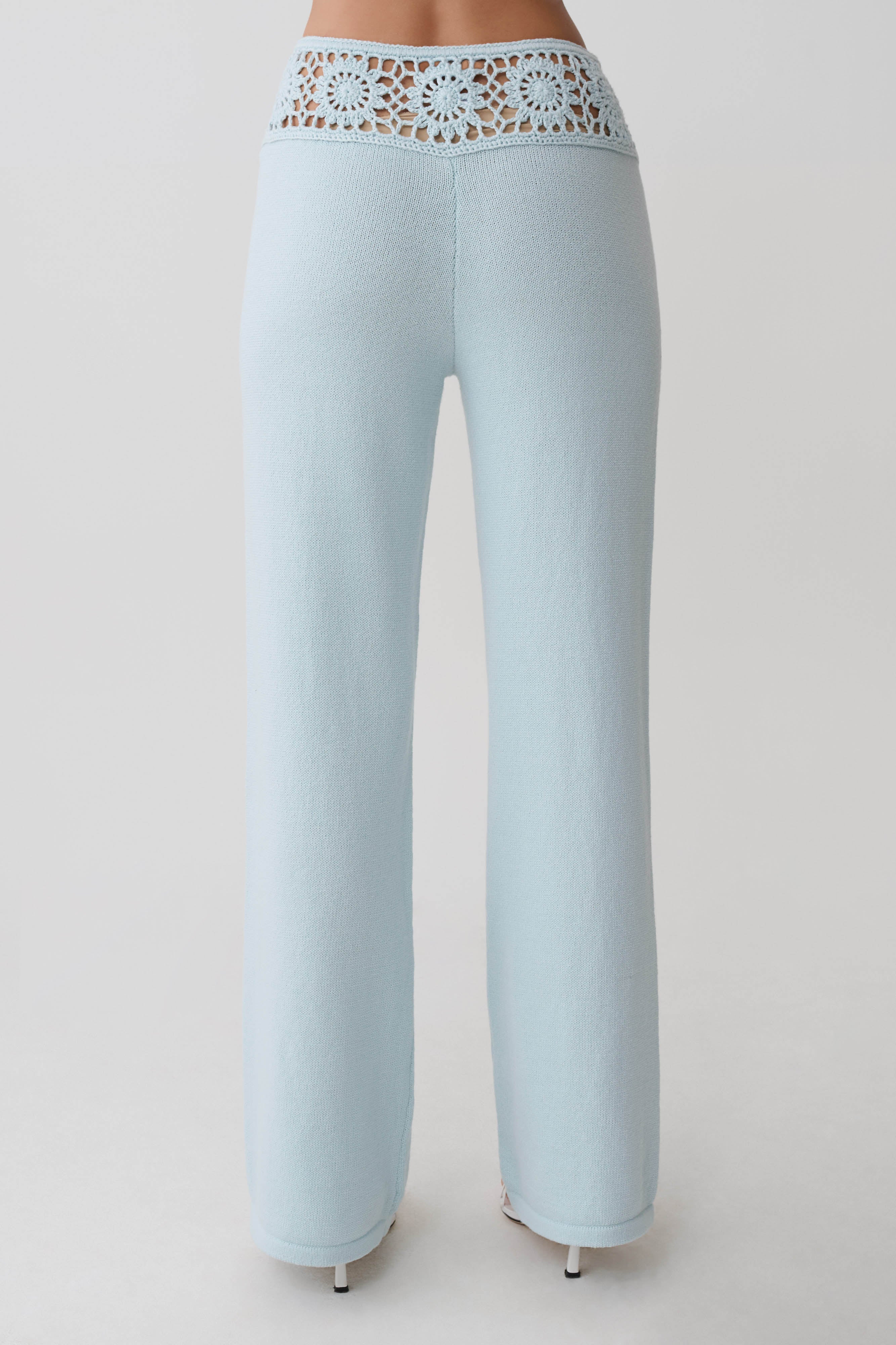 Miley Crochet Waistband Straight Leg Pant - Pale Aqua - Image 2