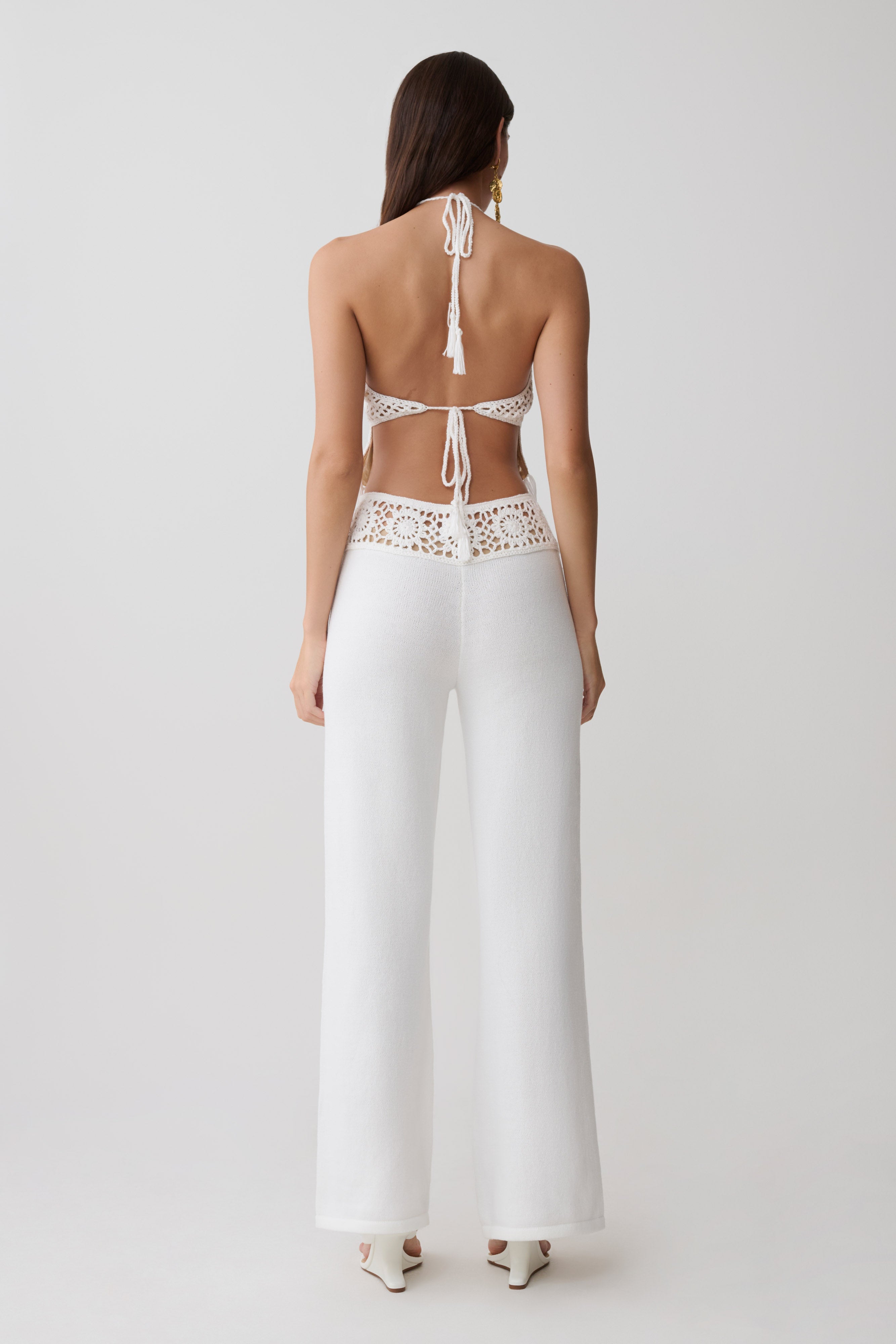 Miley Crochet Waistband Straight Leg Pant - Ivory - Image 5
