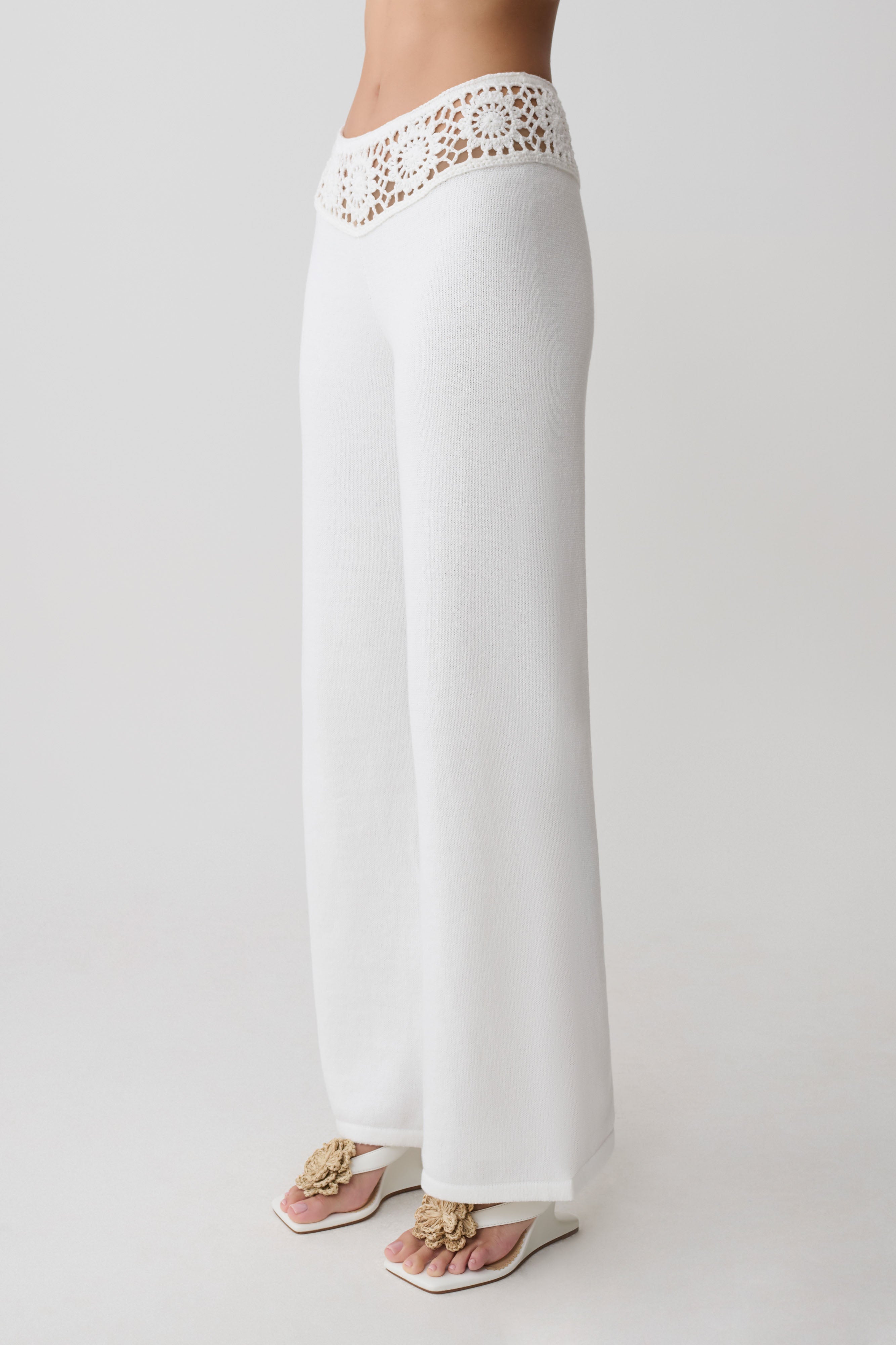 Miley Crochet Waistband Straight Leg Pant - Ivory - Image 3