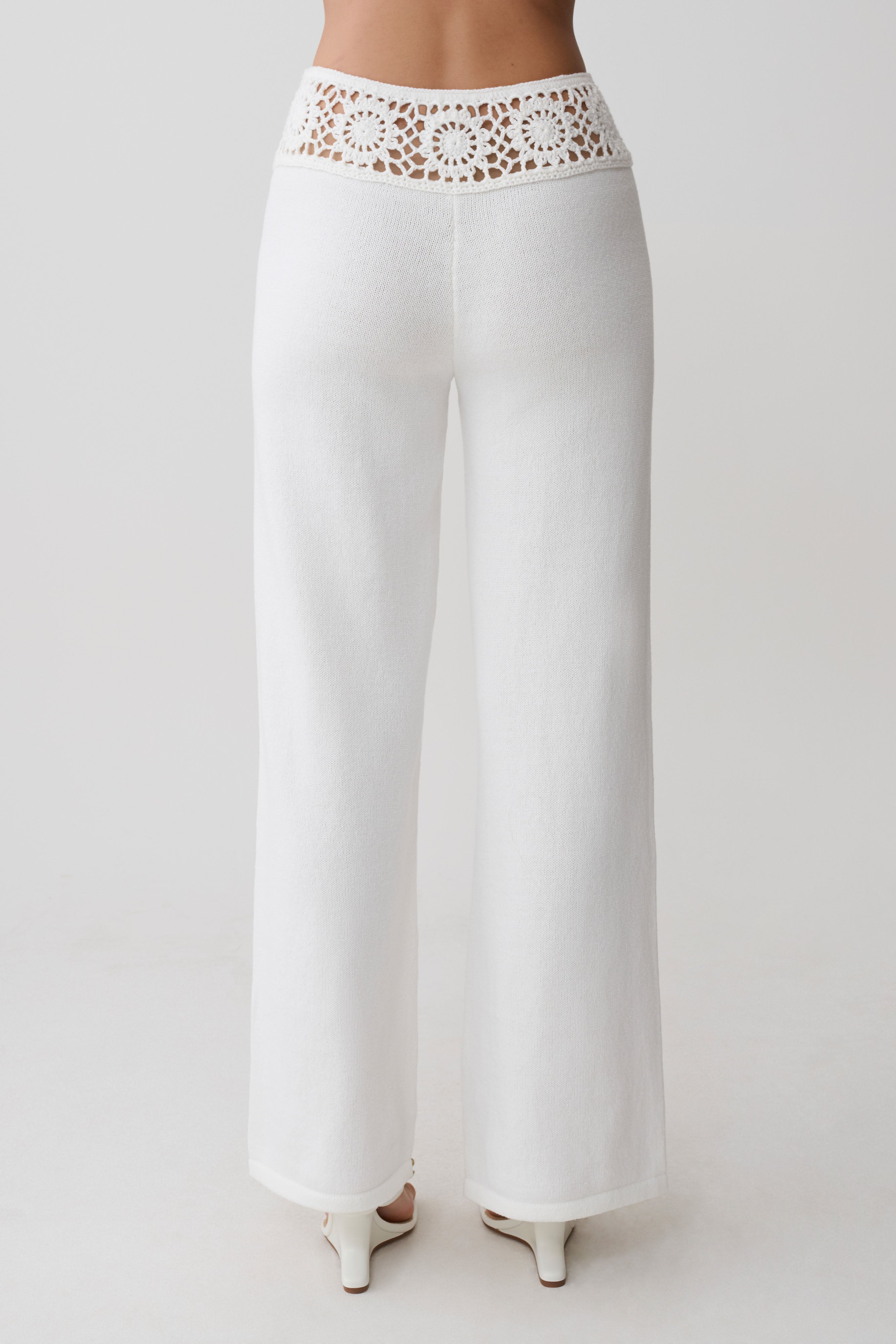 Miley Crochet Waistband Straight Leg Pant - Ivory - Image 2