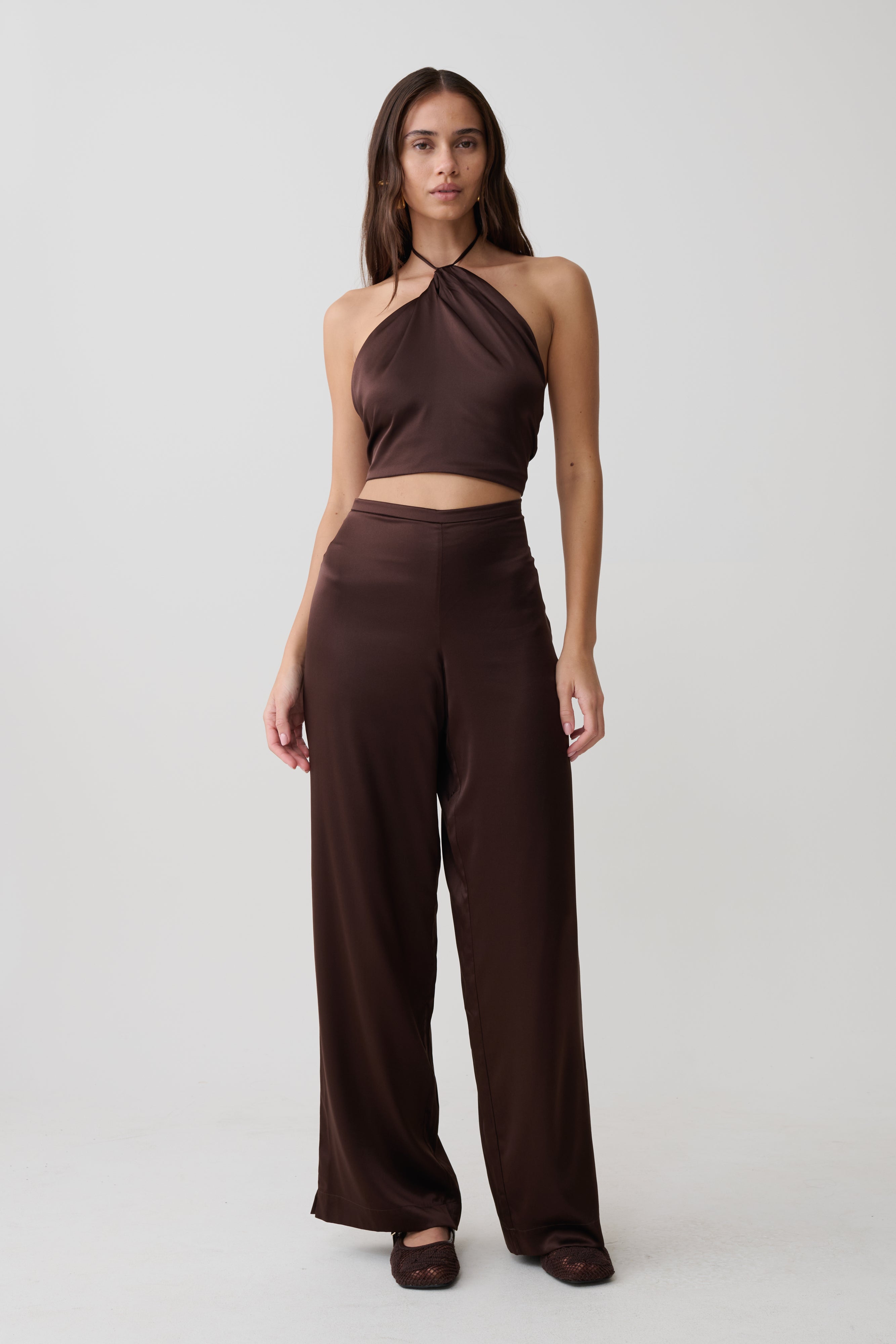 Kayla Silk Blend Straight Leg Pants - Dark Chocolate - Image 3