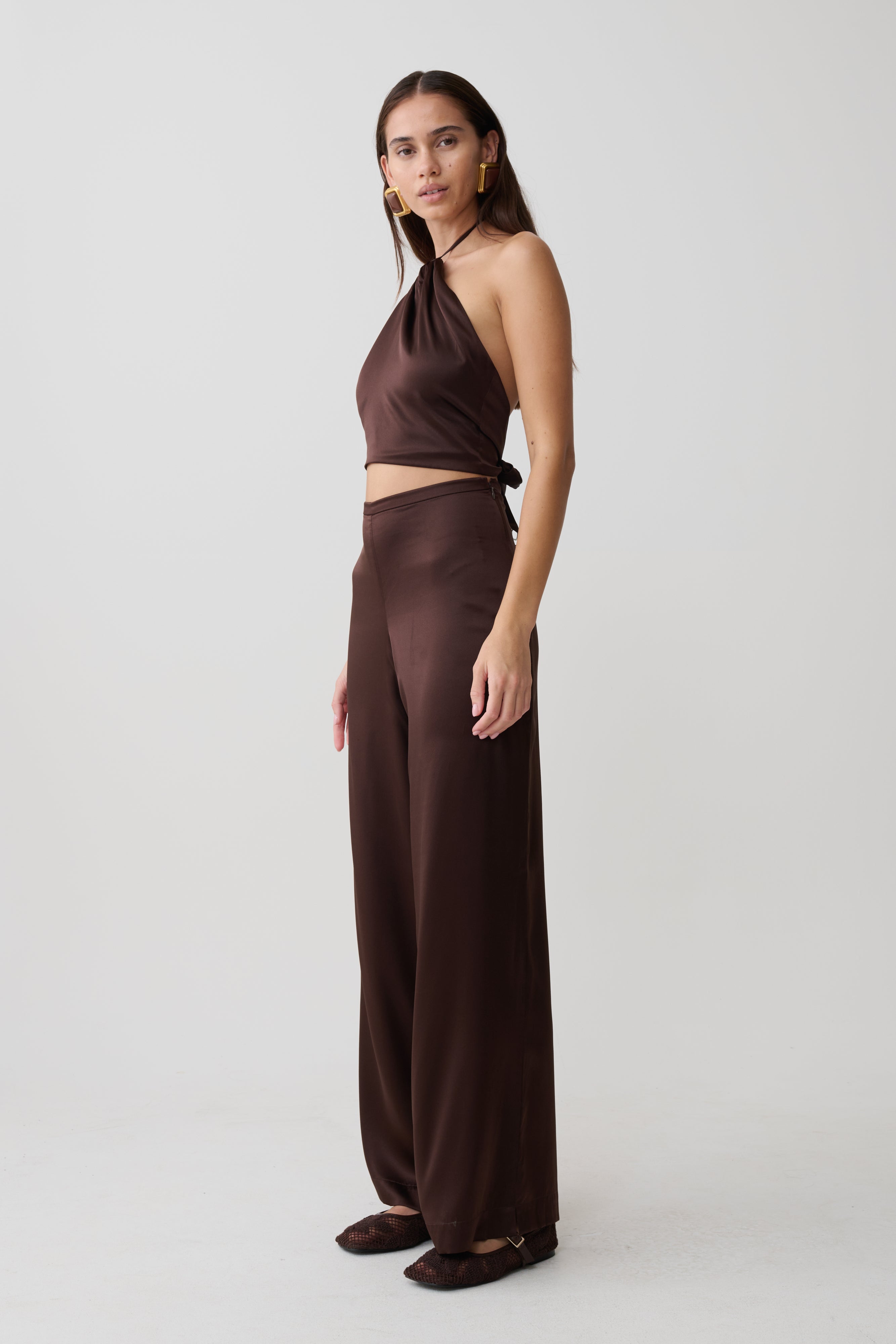Mariana Halter Silk Blend Sleeveless Top - Dark Chocolate - Image 5