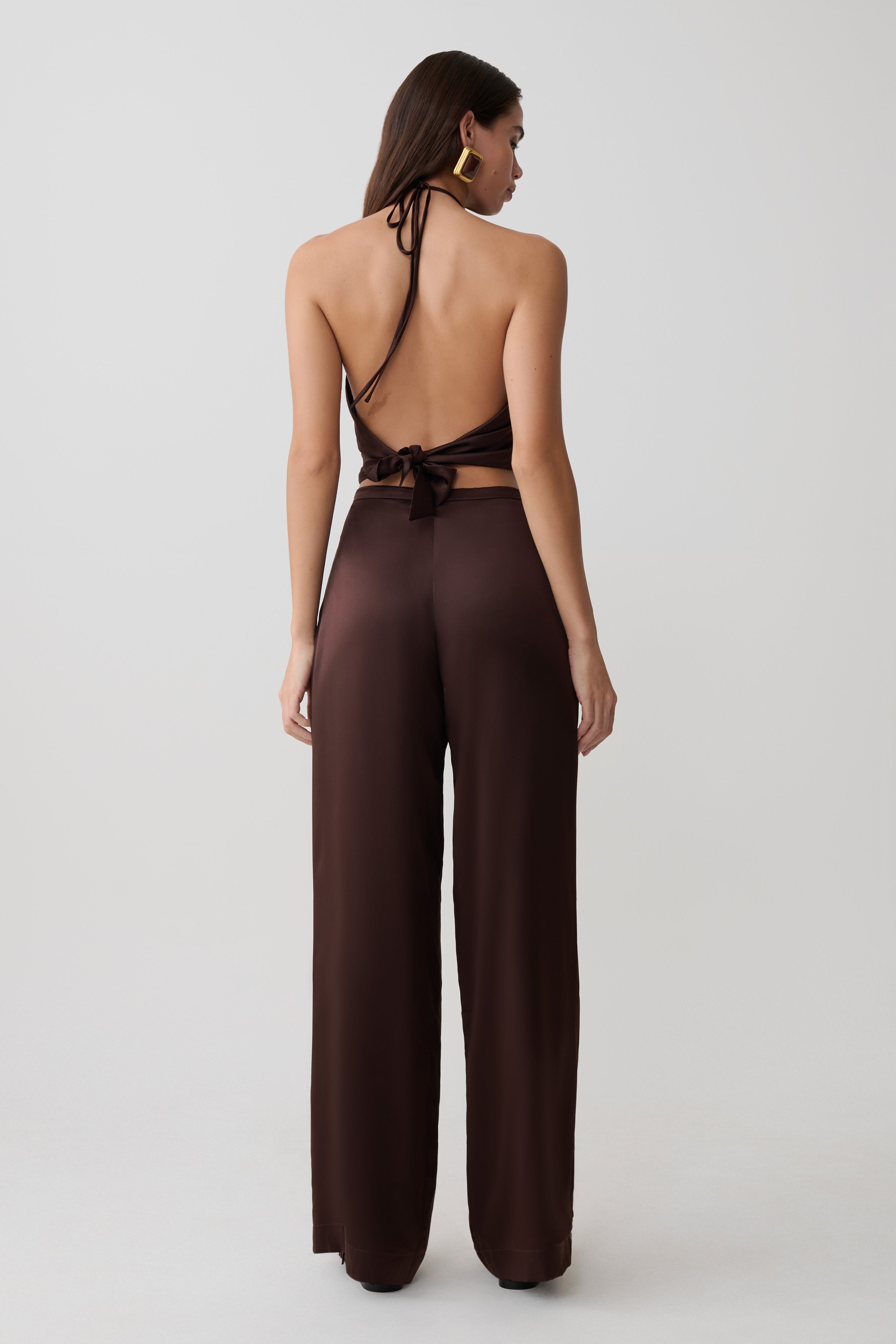 Mariana Halter Silk Blend Sleeveless Top - Dark Chocolate - Image 6