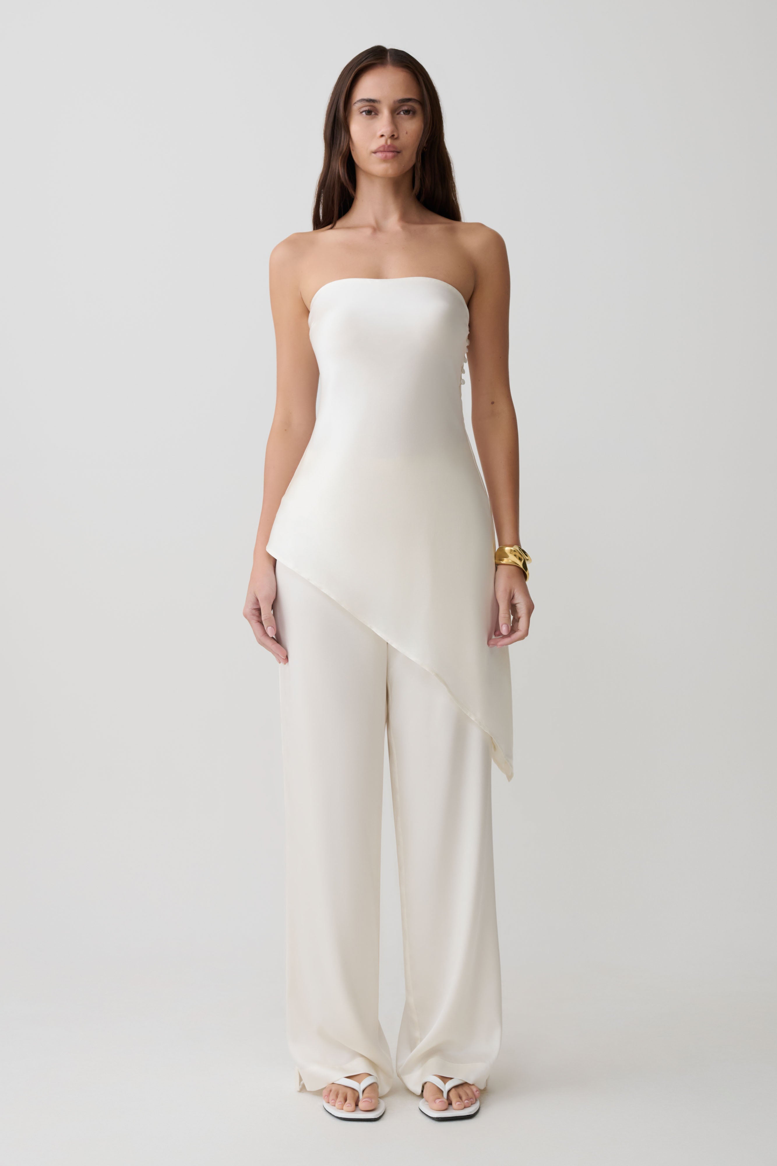 Kayla Silk Blend Straight Leg Pants - Ivory - Image 5