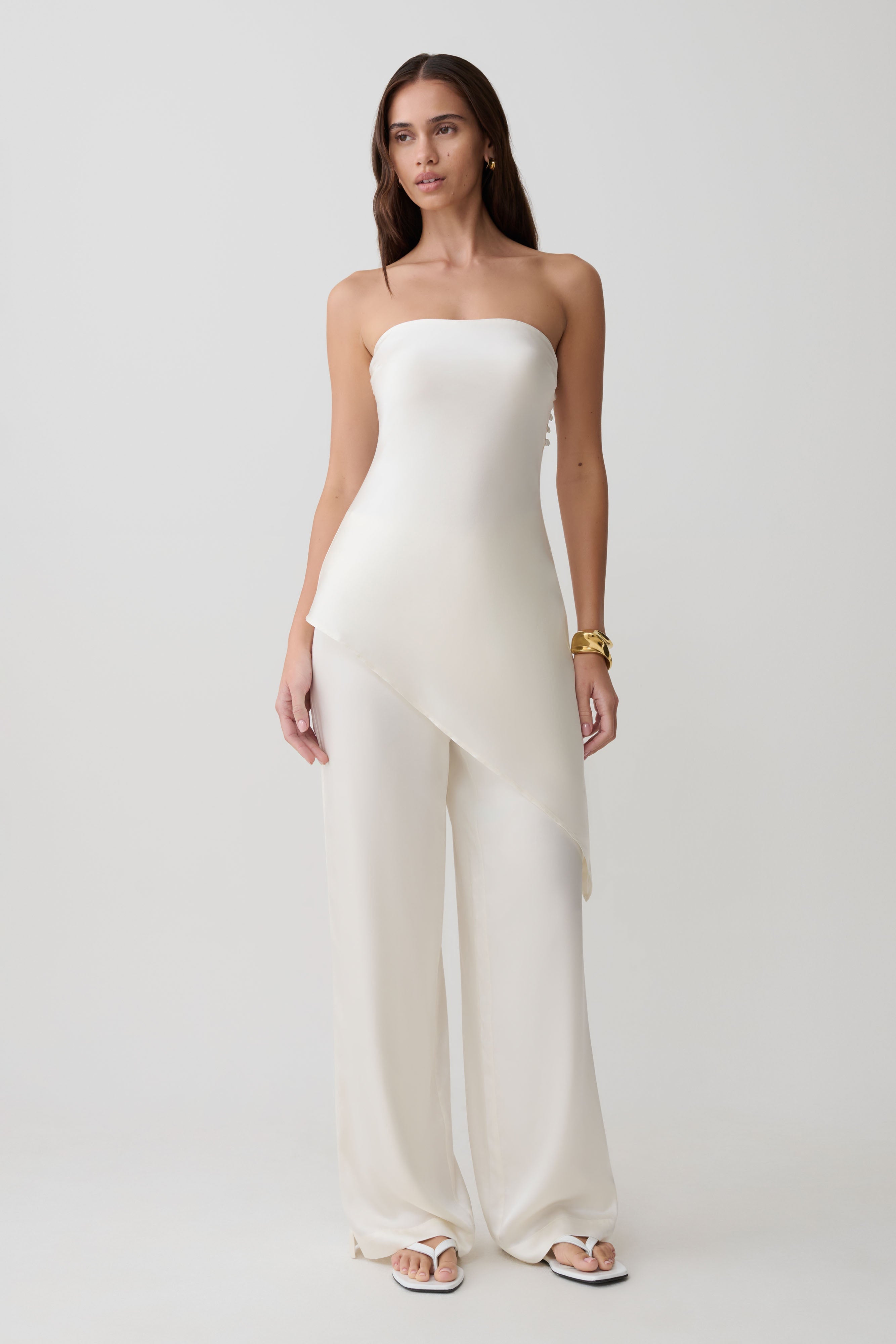 Kayla Silk Blend Straight Leg Pants - Ivory - Image 7
