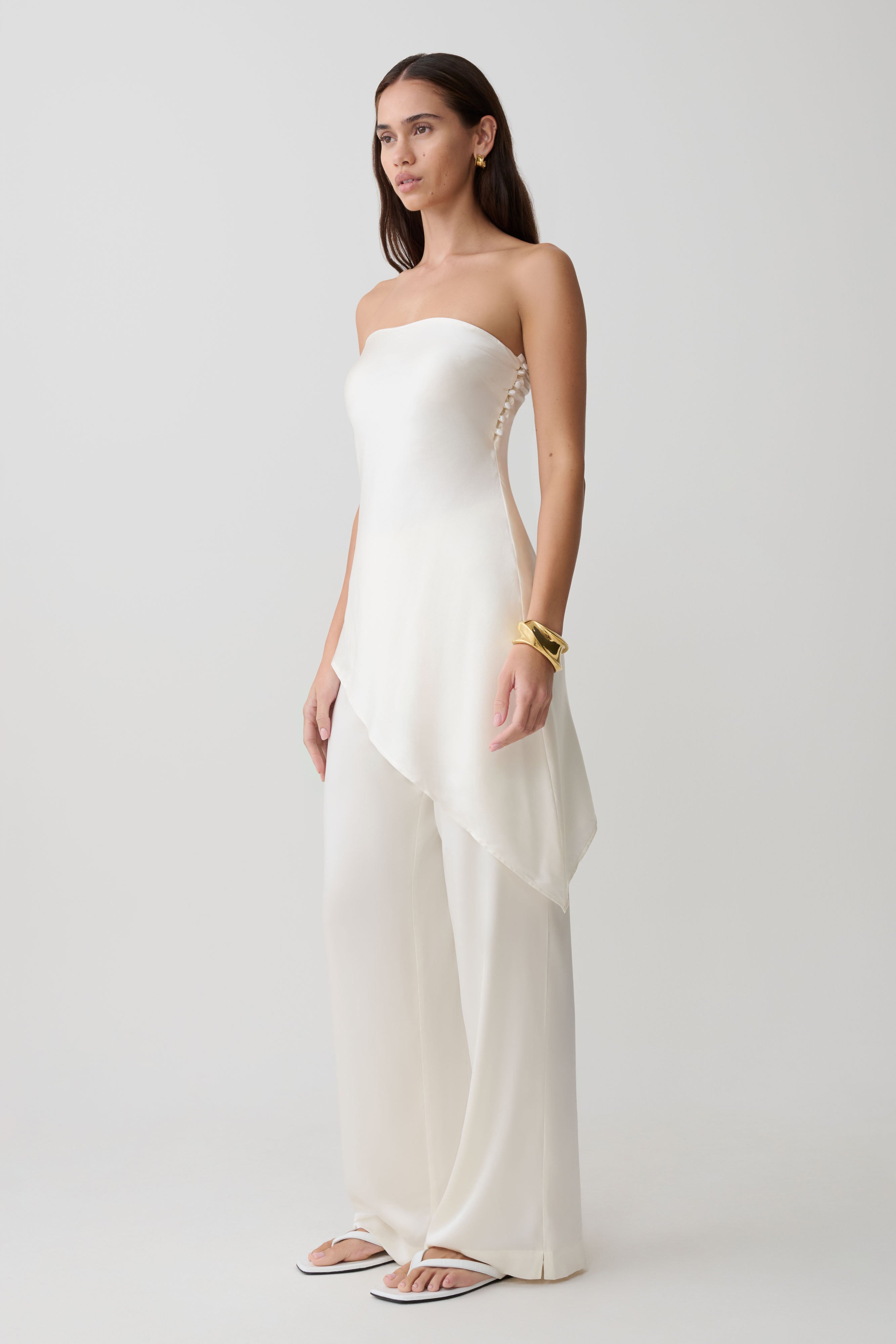 Kayla Silk Blend Straight Leg Pants - Ivory - Image 4