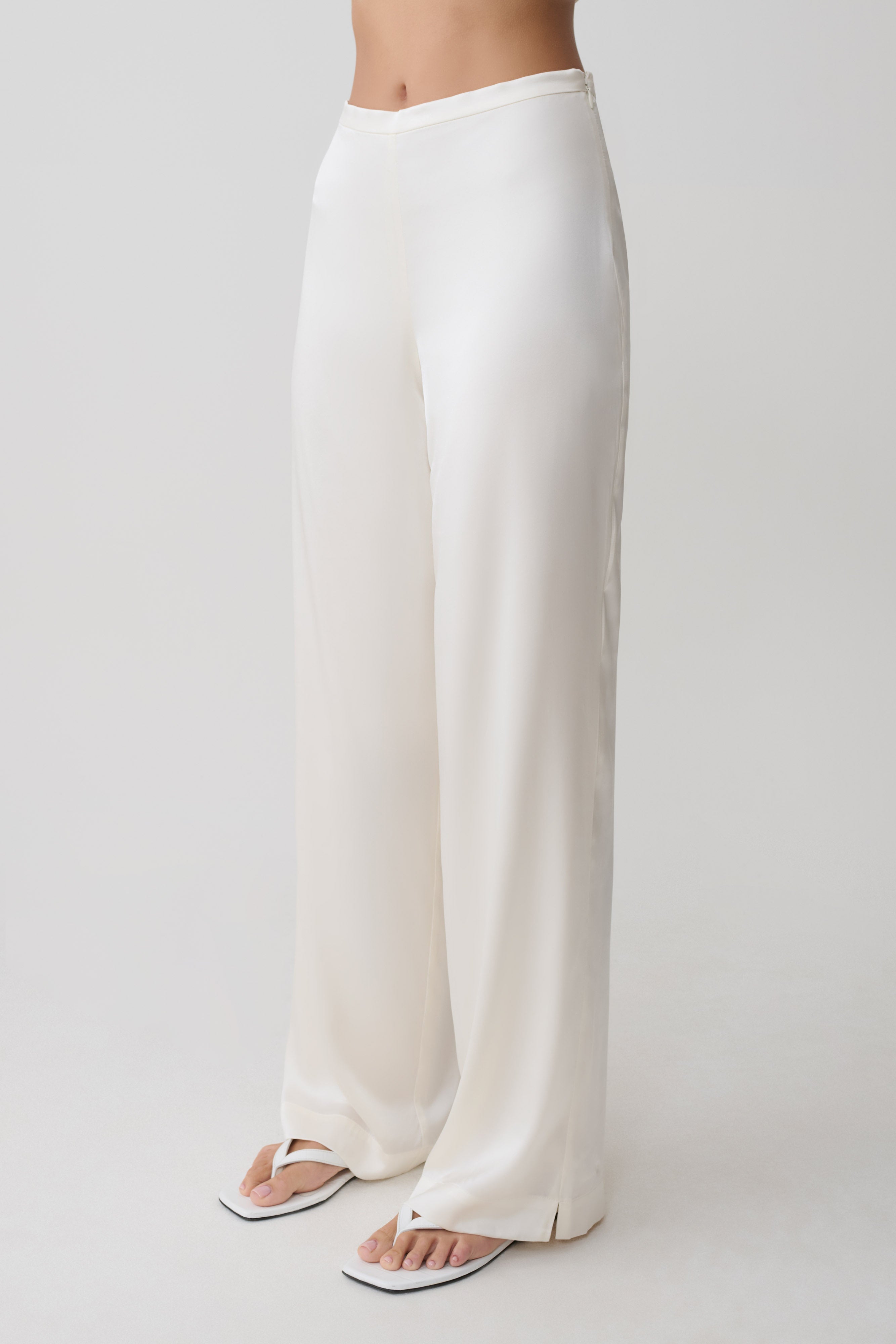 Kayla Silk Blend Straight Leg Pants - Ivory - Image 3