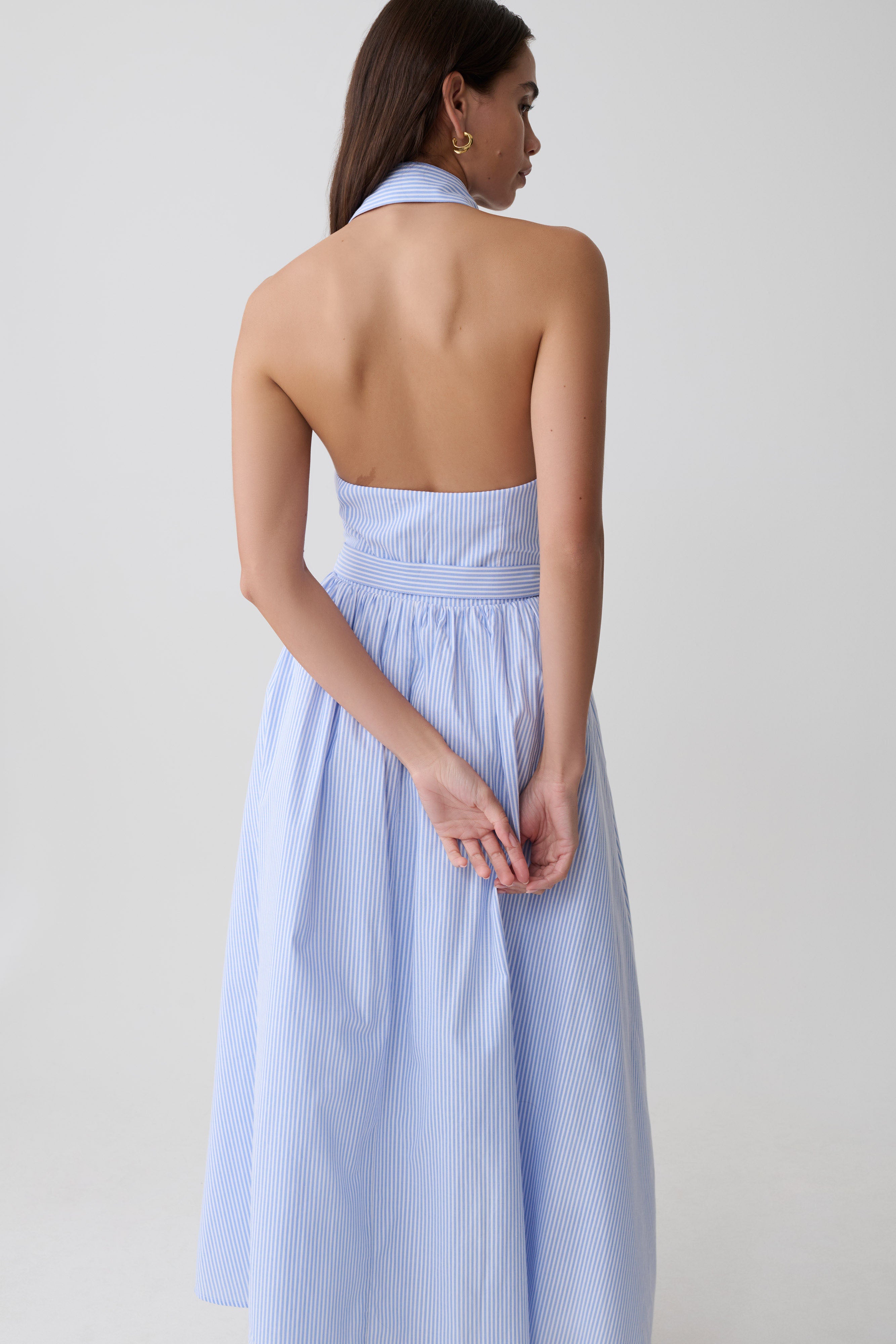Cindy Collared Midi Dress - Blue Pinstripe - Image 3