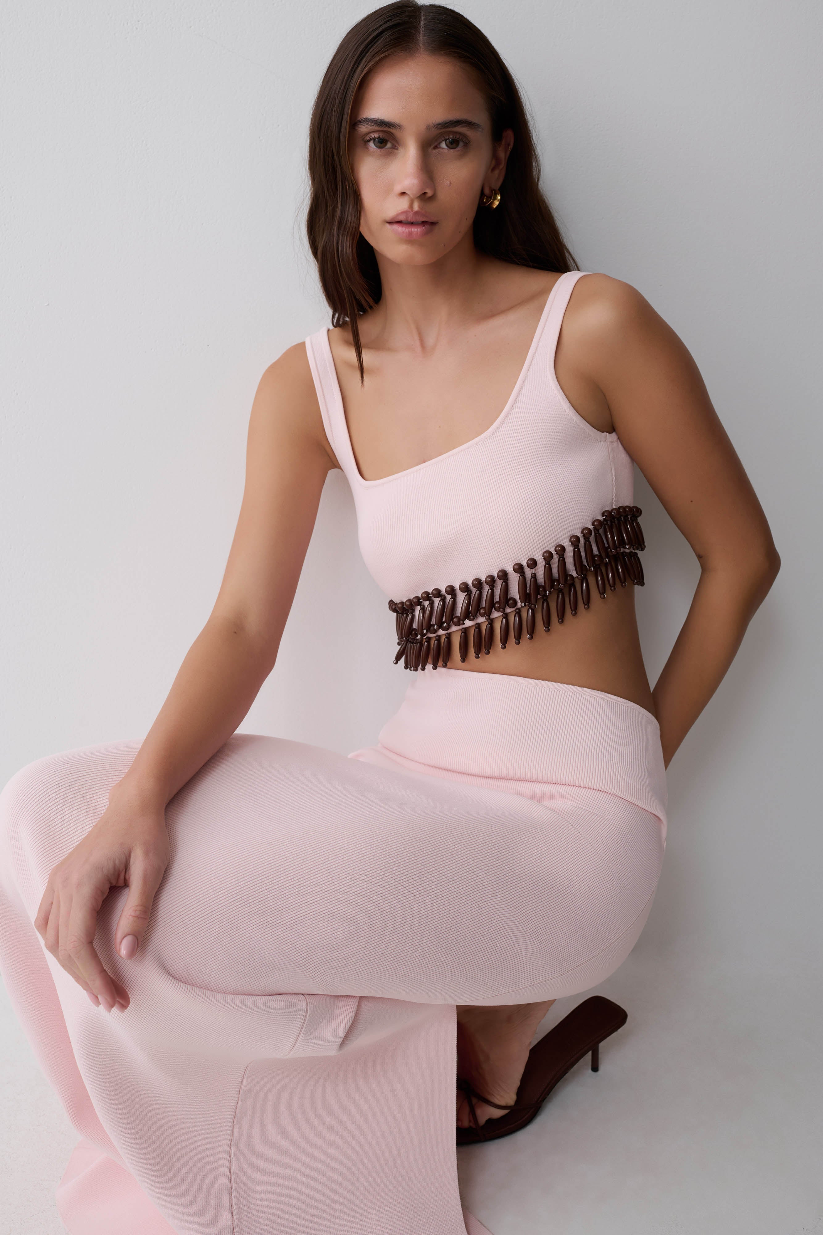 Ruvic Knit Maxi Beaded Dress - Baby Pink - Image 6