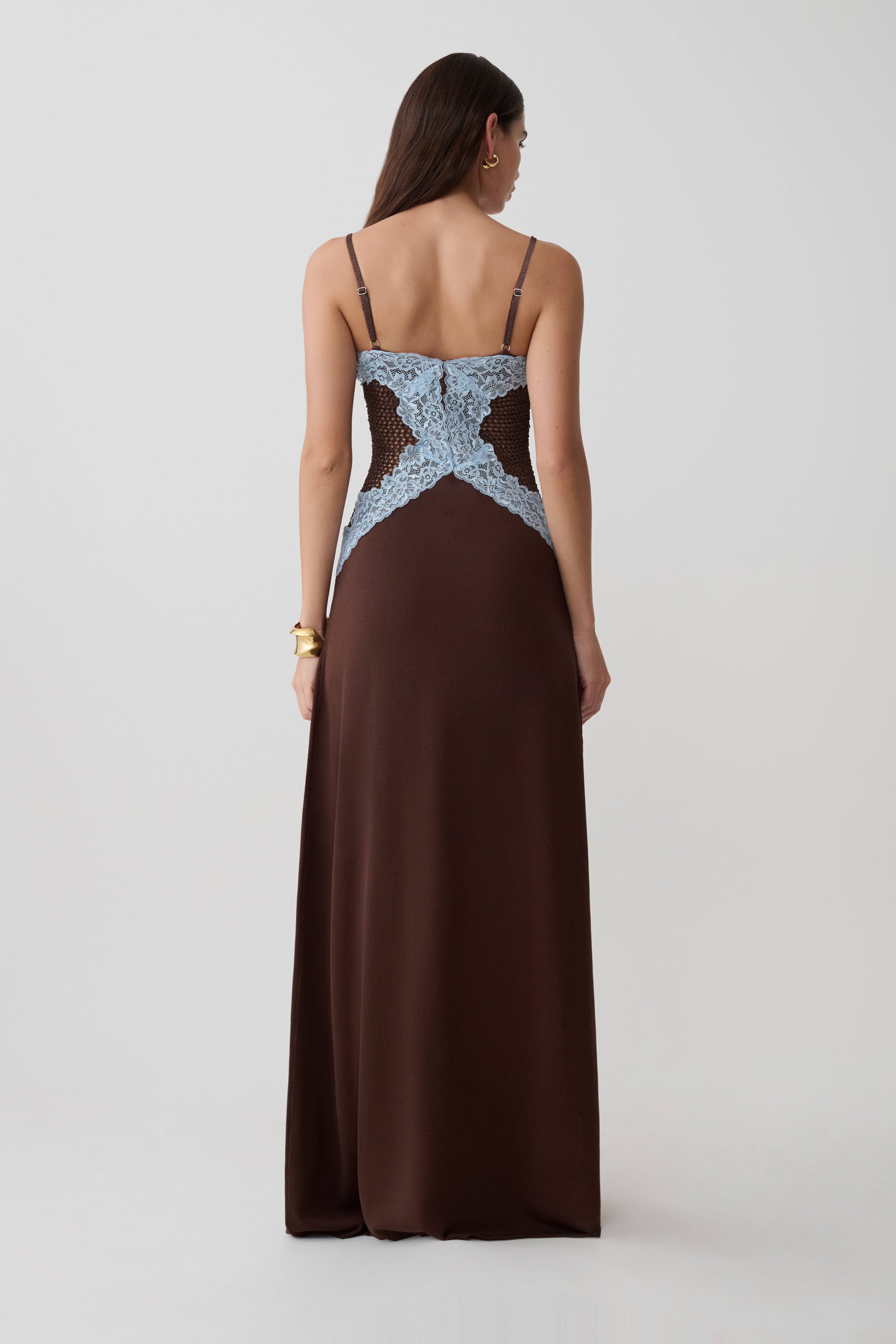 Alternative view of Bray Knit & Lace Maxi Dress - Chocolate/Blue
